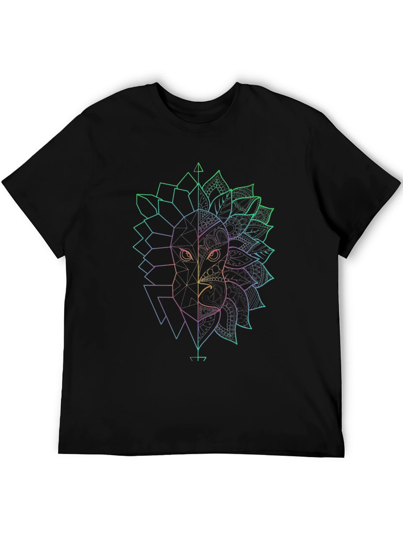 Geometric Lion & Eagle Black T-Shirt