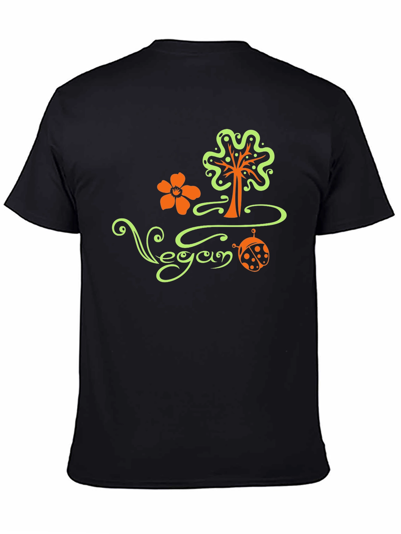 Vegan Tree Flower Ladybug Black T-Shirt