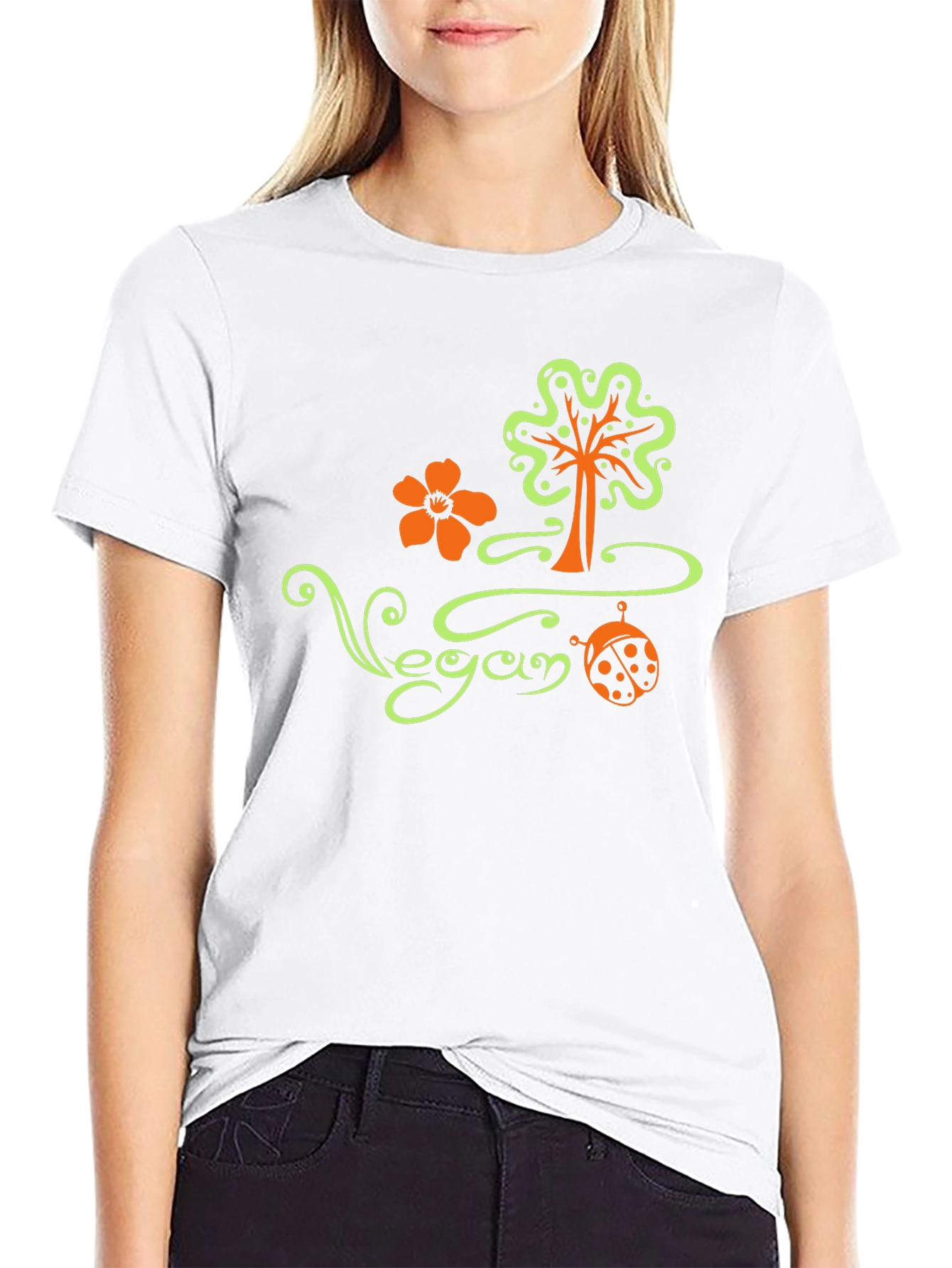 Vegan Tree Flower Ladybug Black T-Shirt