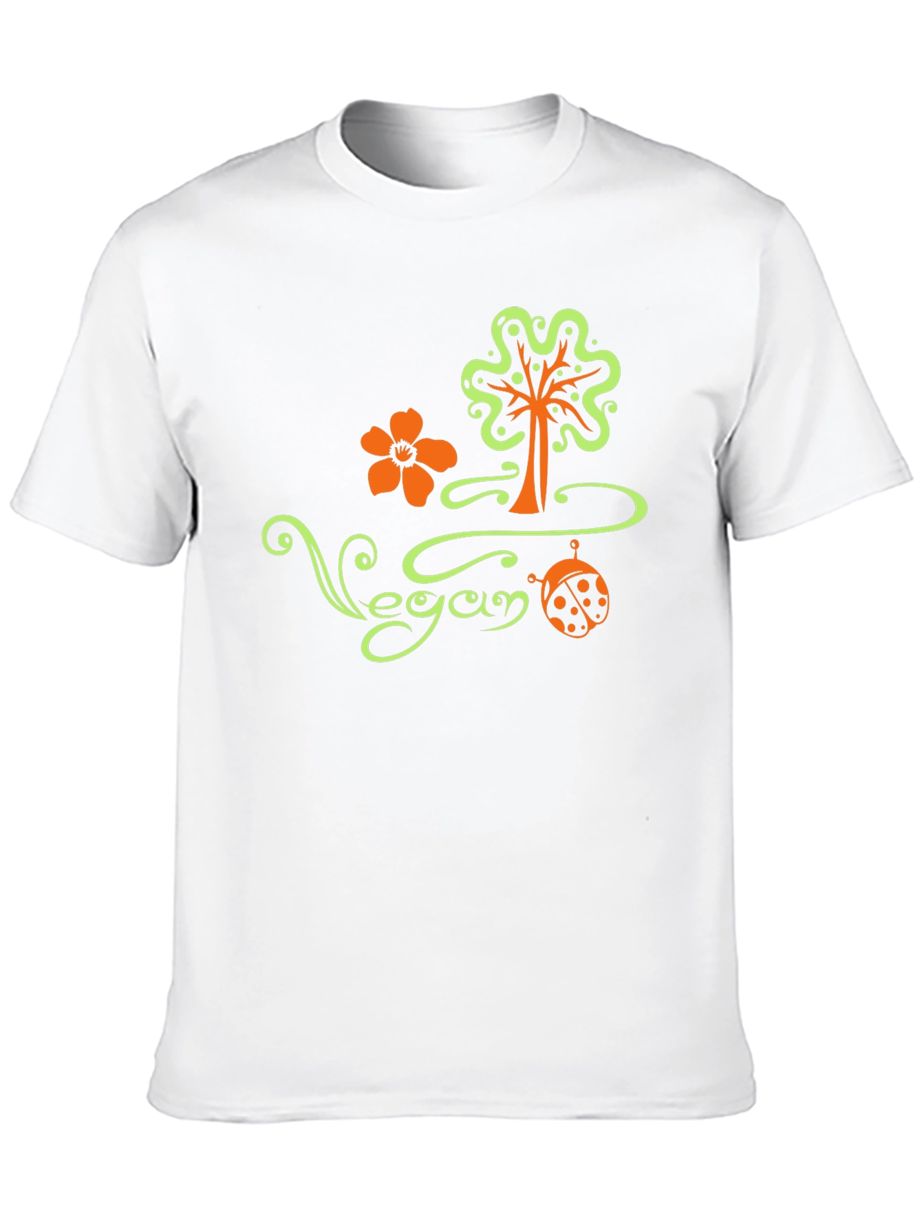Vegan Tree Flower Ladybug Black T-Shirt