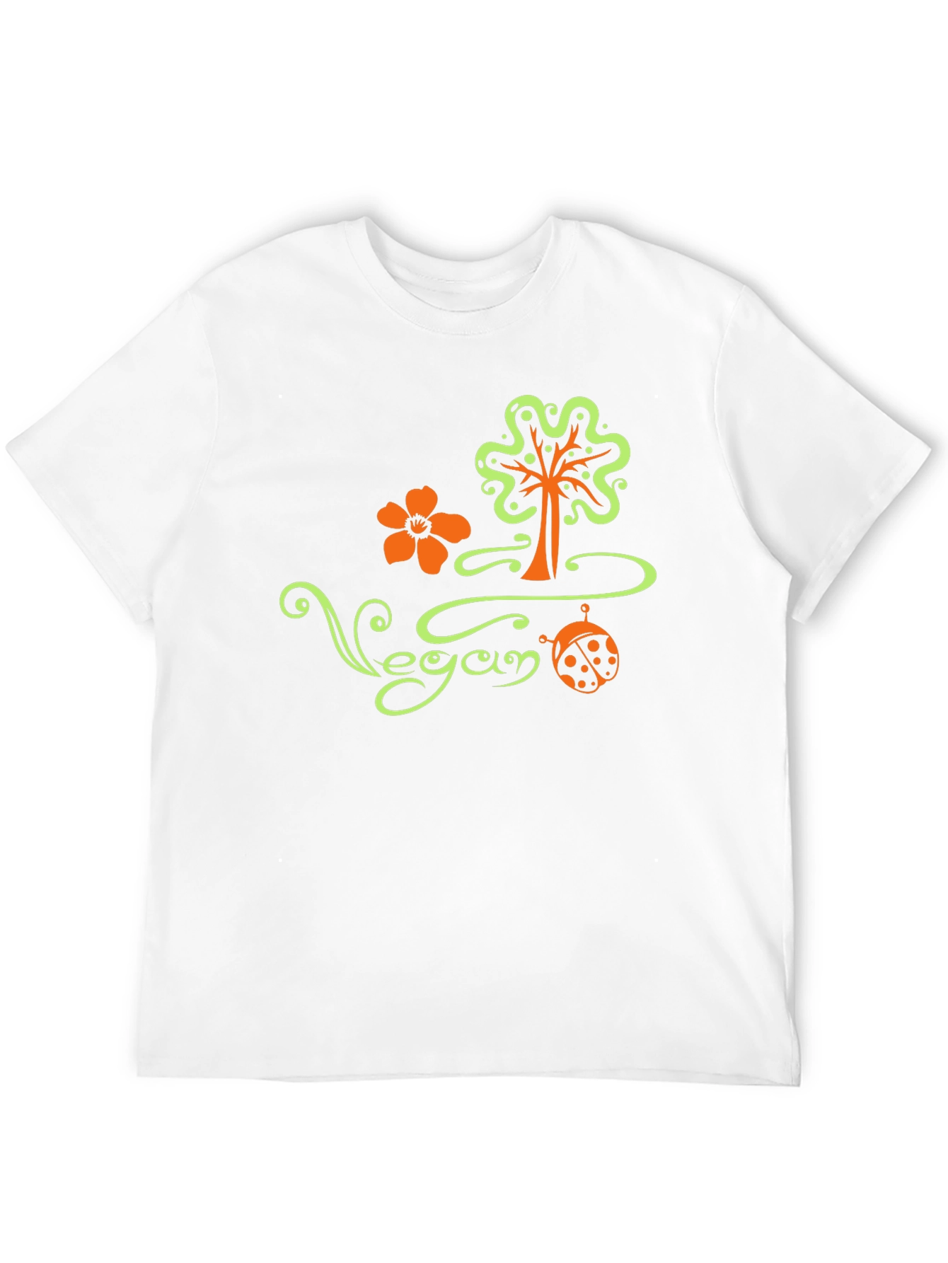 Vegan Tree Flower Ladybug Black T-Shirt