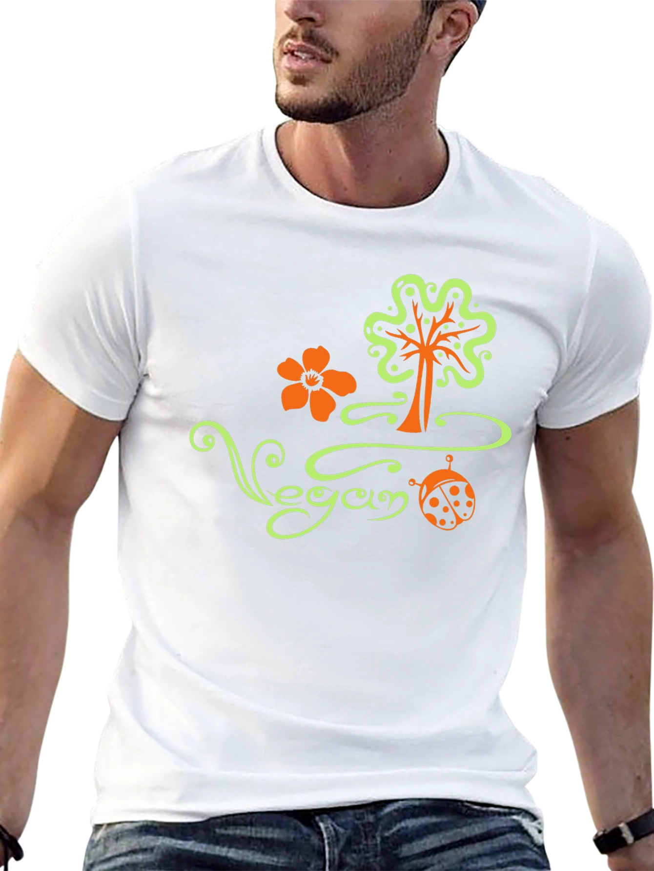 Vegan Tree Flower Ladybug Black T-Shirt