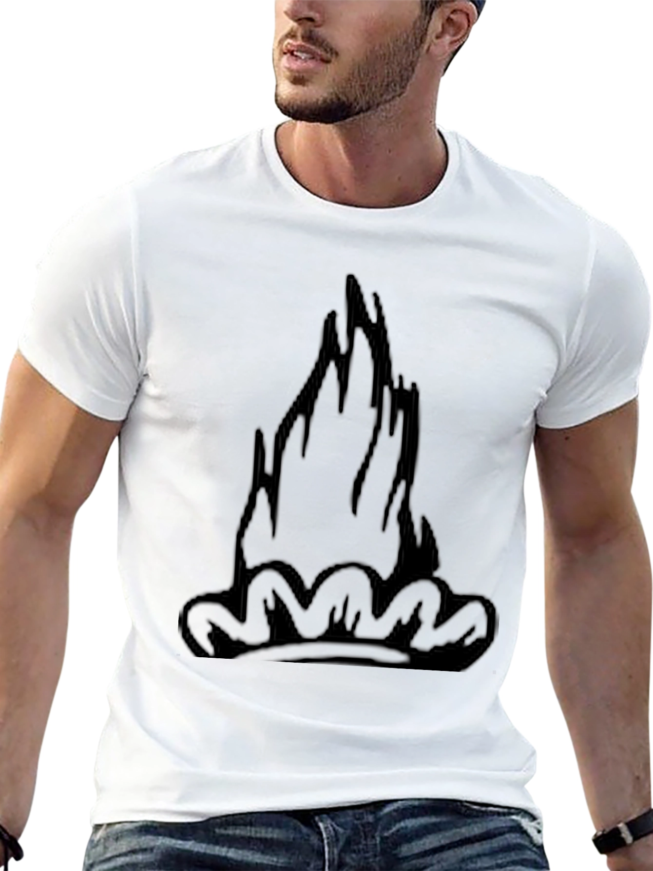 Black Tee with Graphic Flame Design