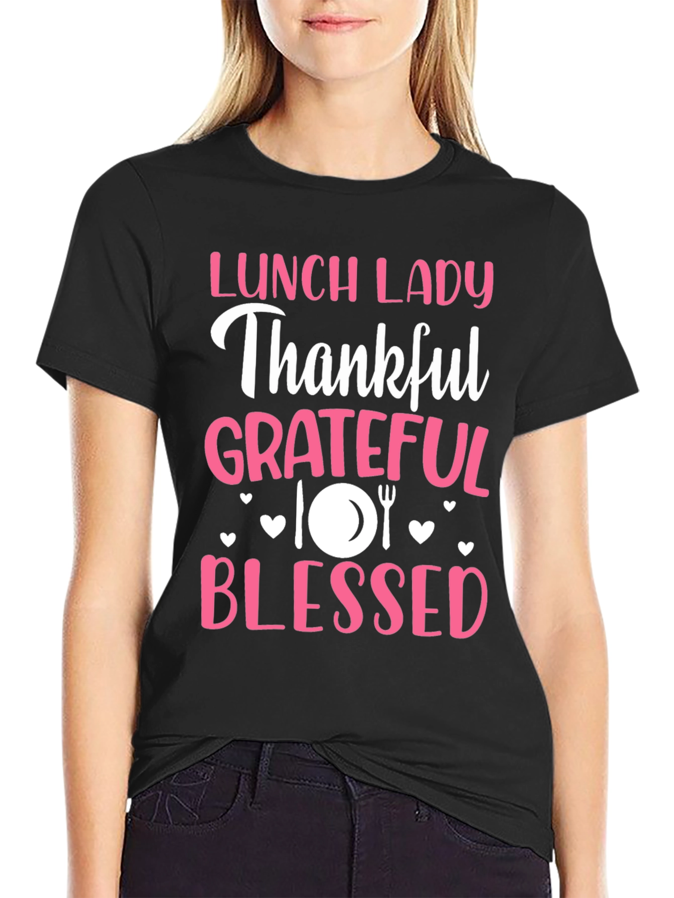 Lunch Lady Thankful Grateful Blessed Graphic Tee