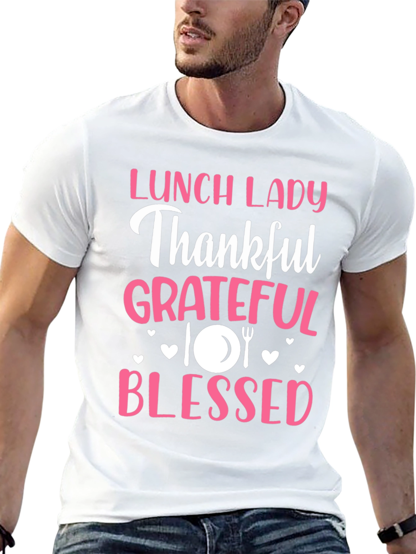 Lunch Lady Thankful Grateful Blessed Graphic Tee