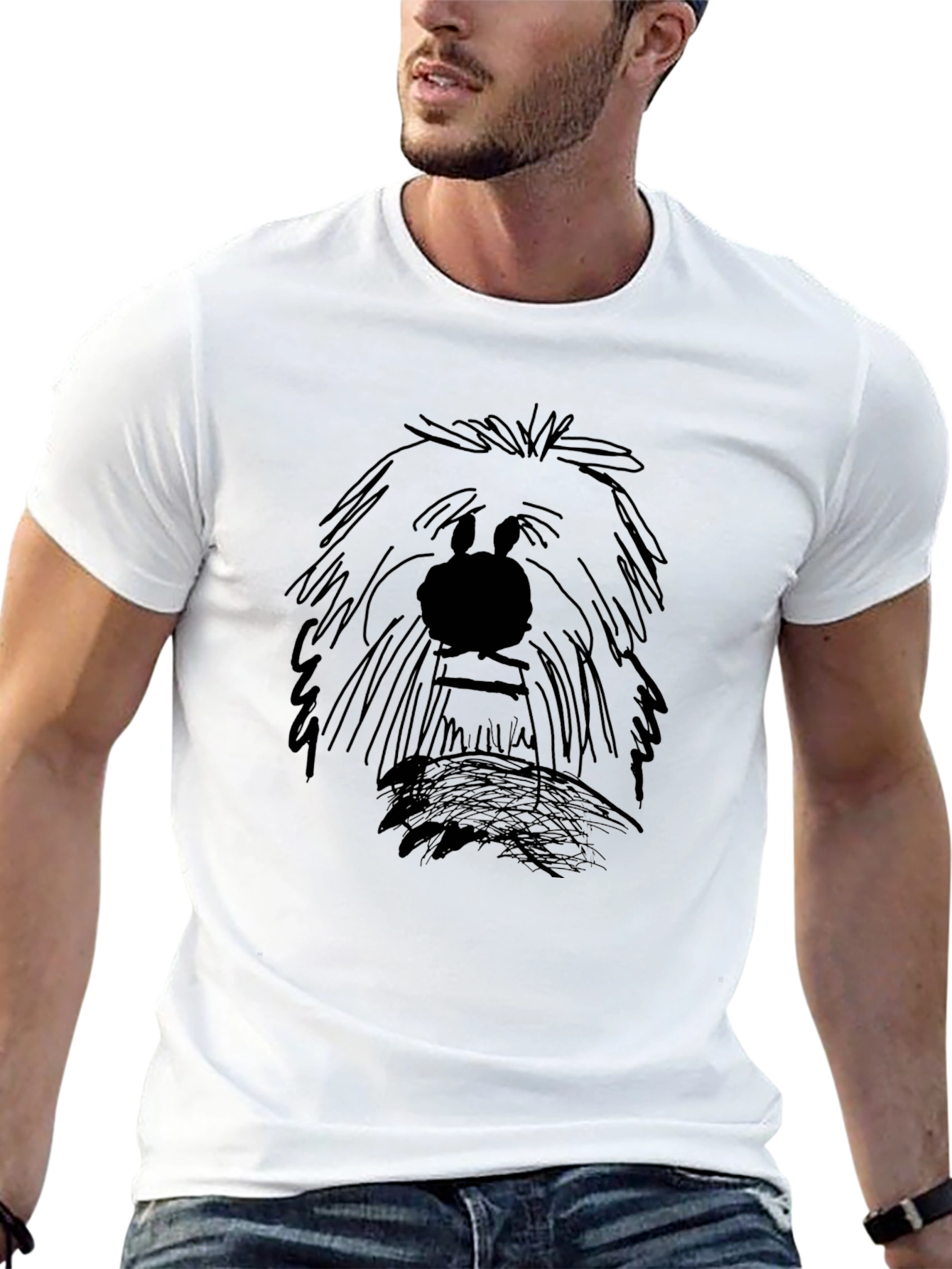 Cartoon Dog Sketch Graphic Tee - Black