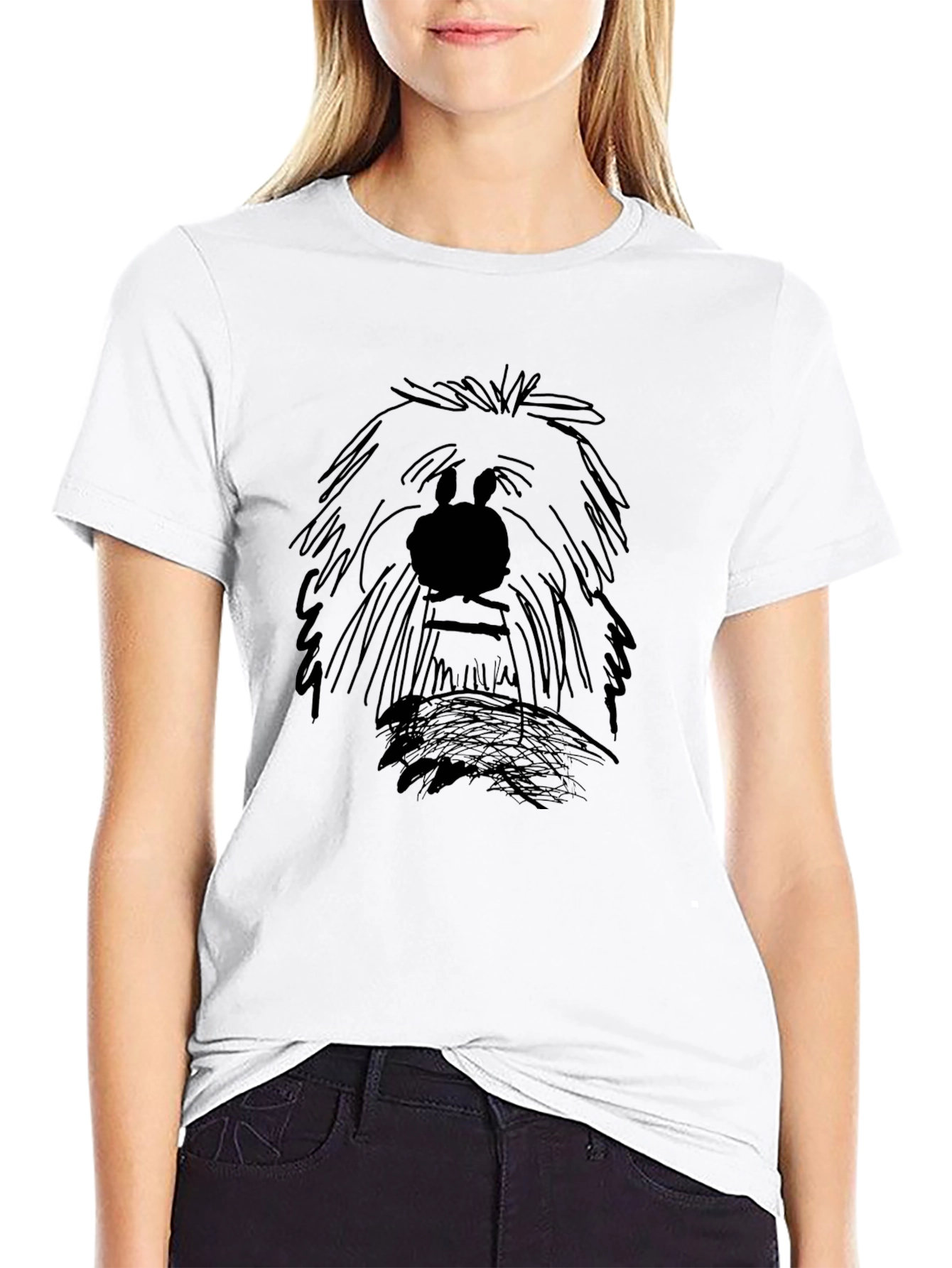 Cartoon Dog Sketch Graphic Tee - Black