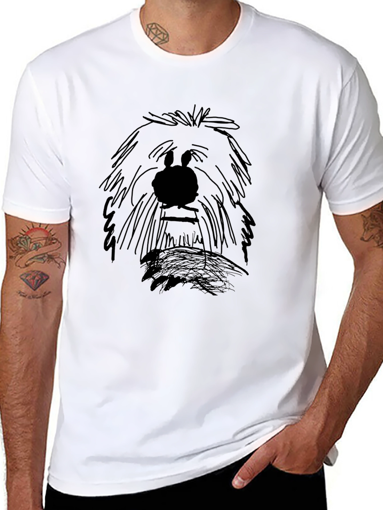 Cartoon Dog Sketch Graphic Tee - Black