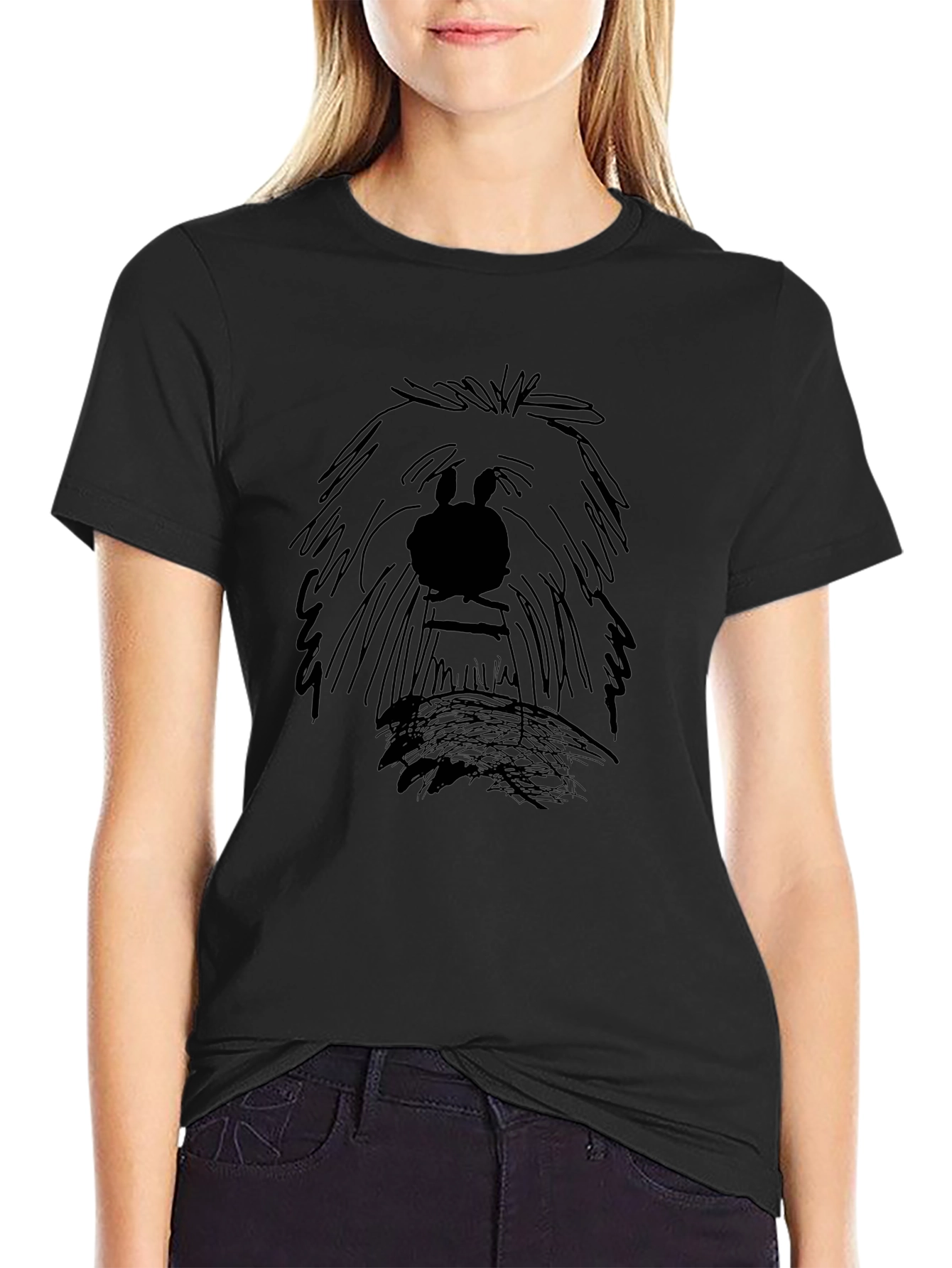 Cartoon Dog Sketch Graphic Tee - Black