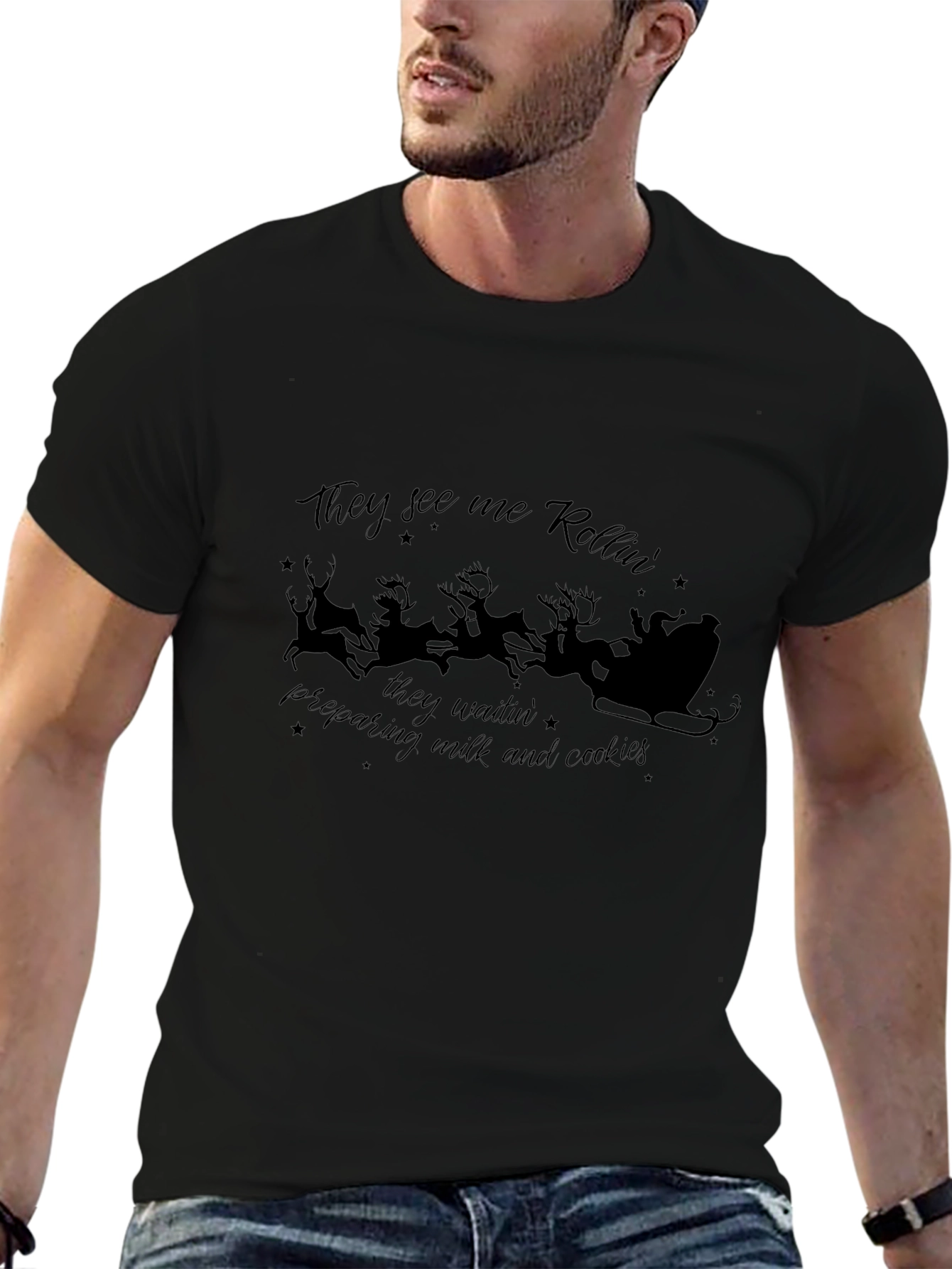 Christmas Santas Rollin Black T-Shirt
