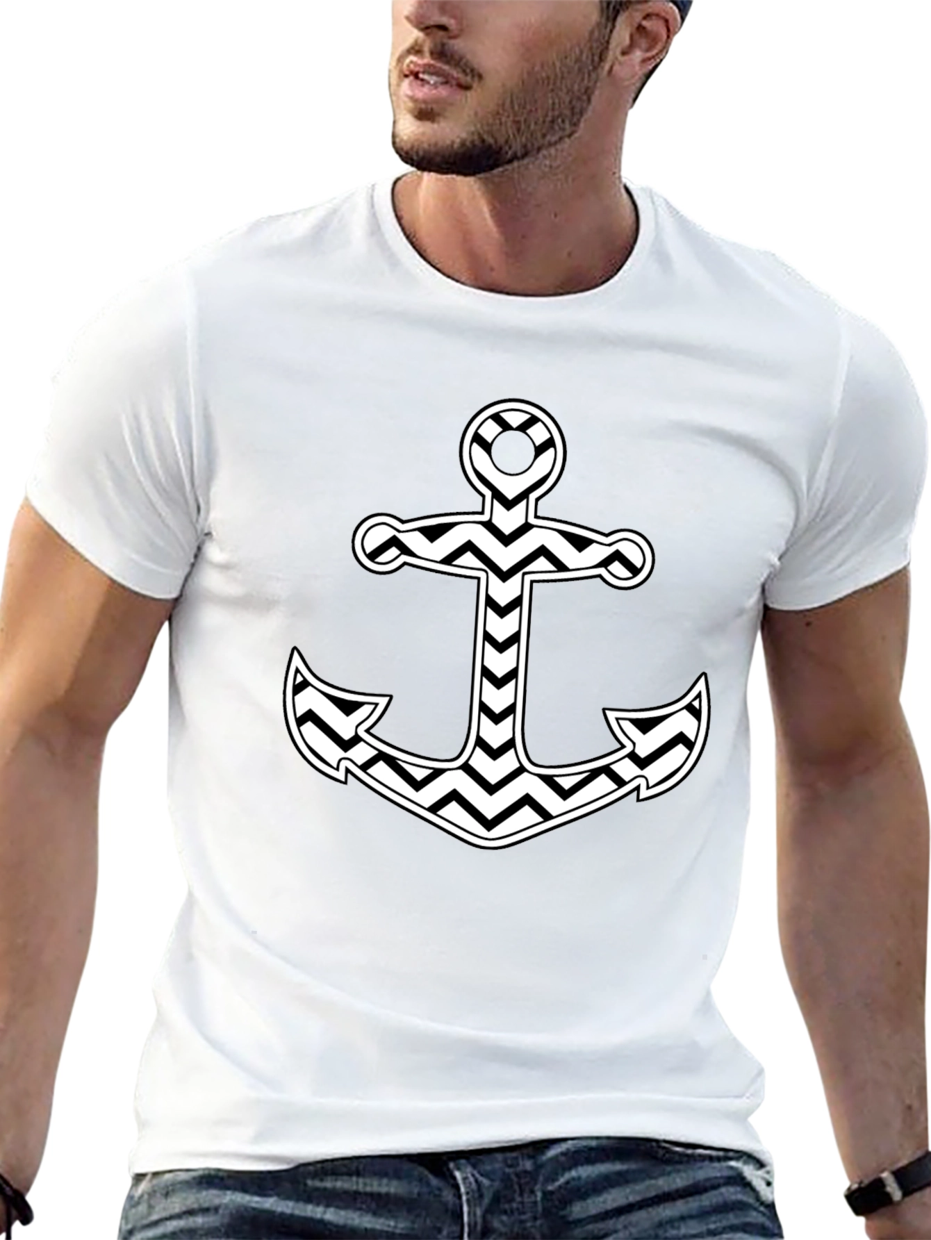 Nautical Anchor Chevron T-Shirt - Black