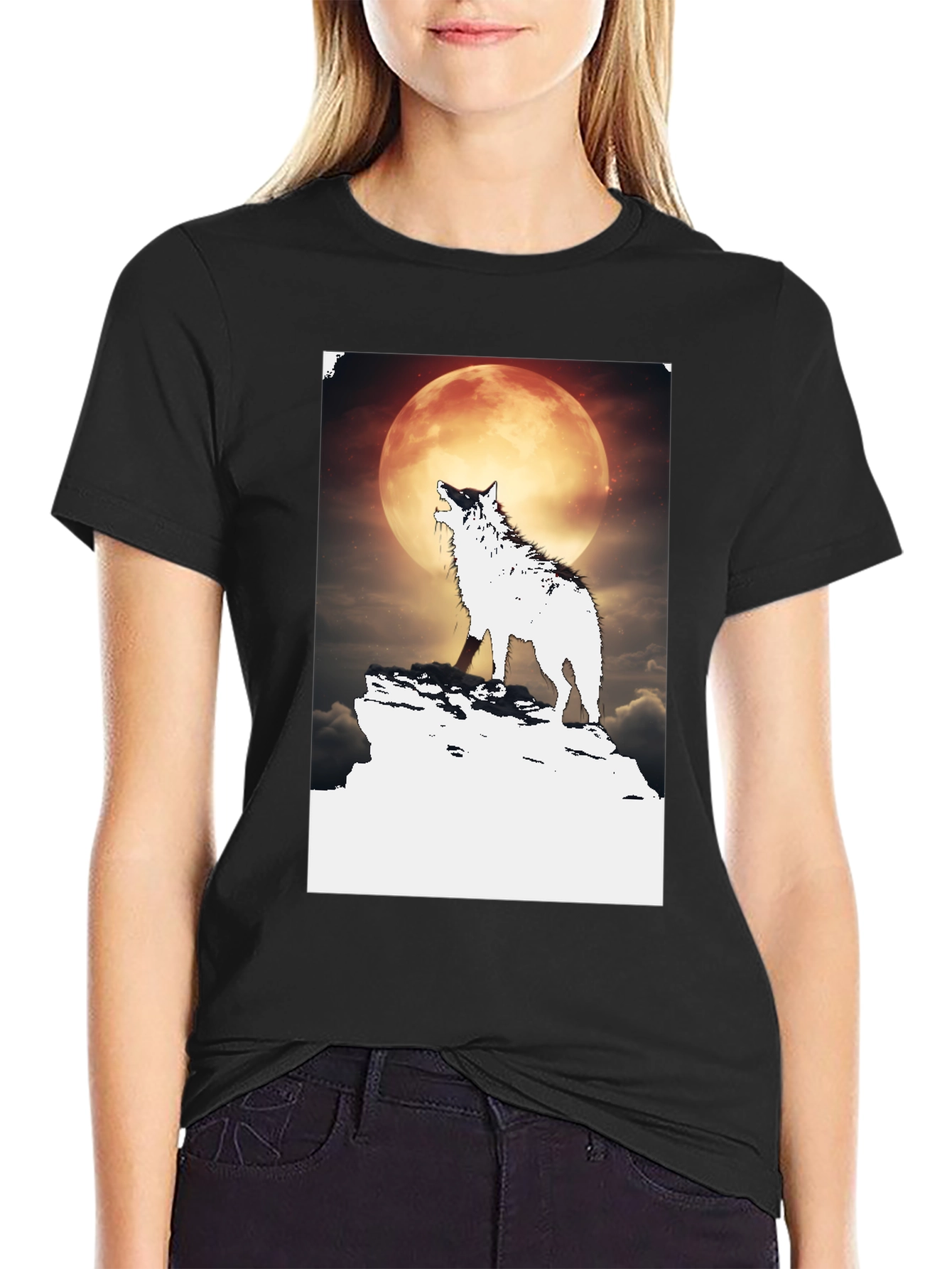 Wolf Howling at Moon Graphic Tee