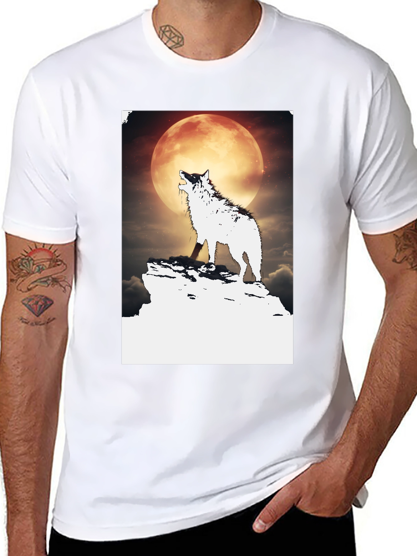 Wolf Howling at Moon Graphic Tee