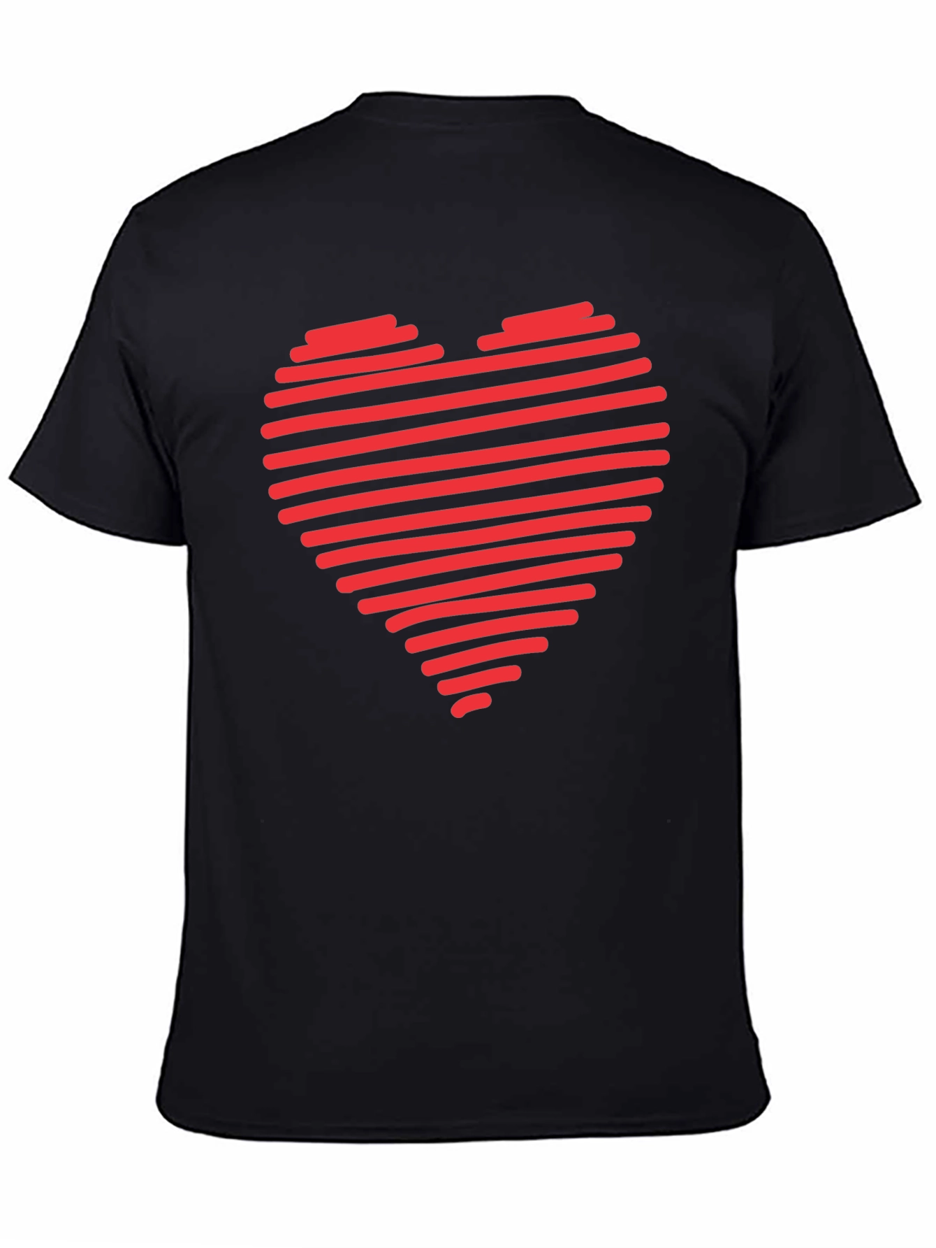 Red Heart Stripes Black T-Shirt Love Graphic Tee