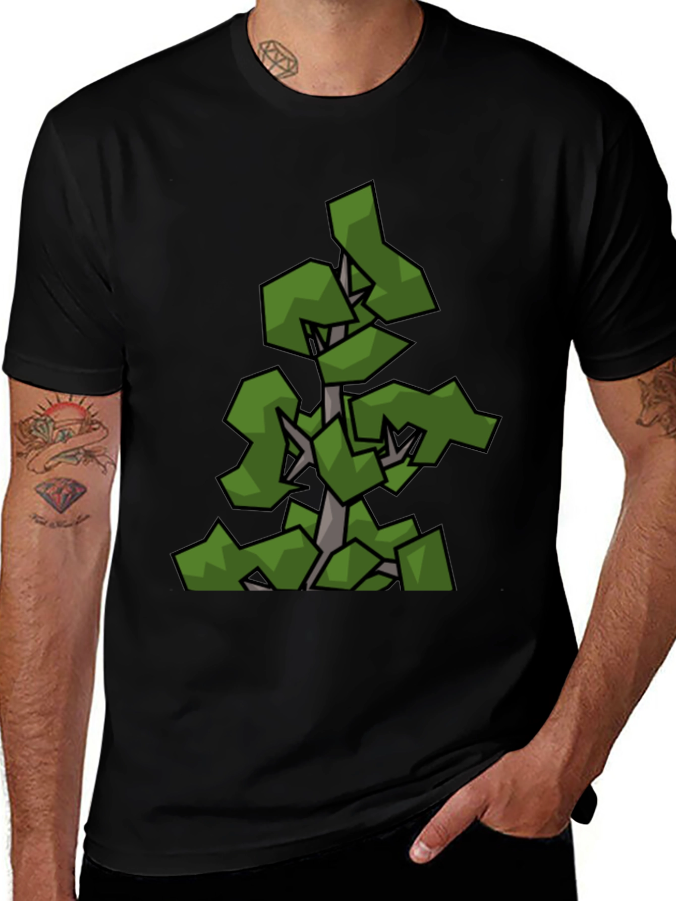 Geometric Tree Graphic Black T-Shirt