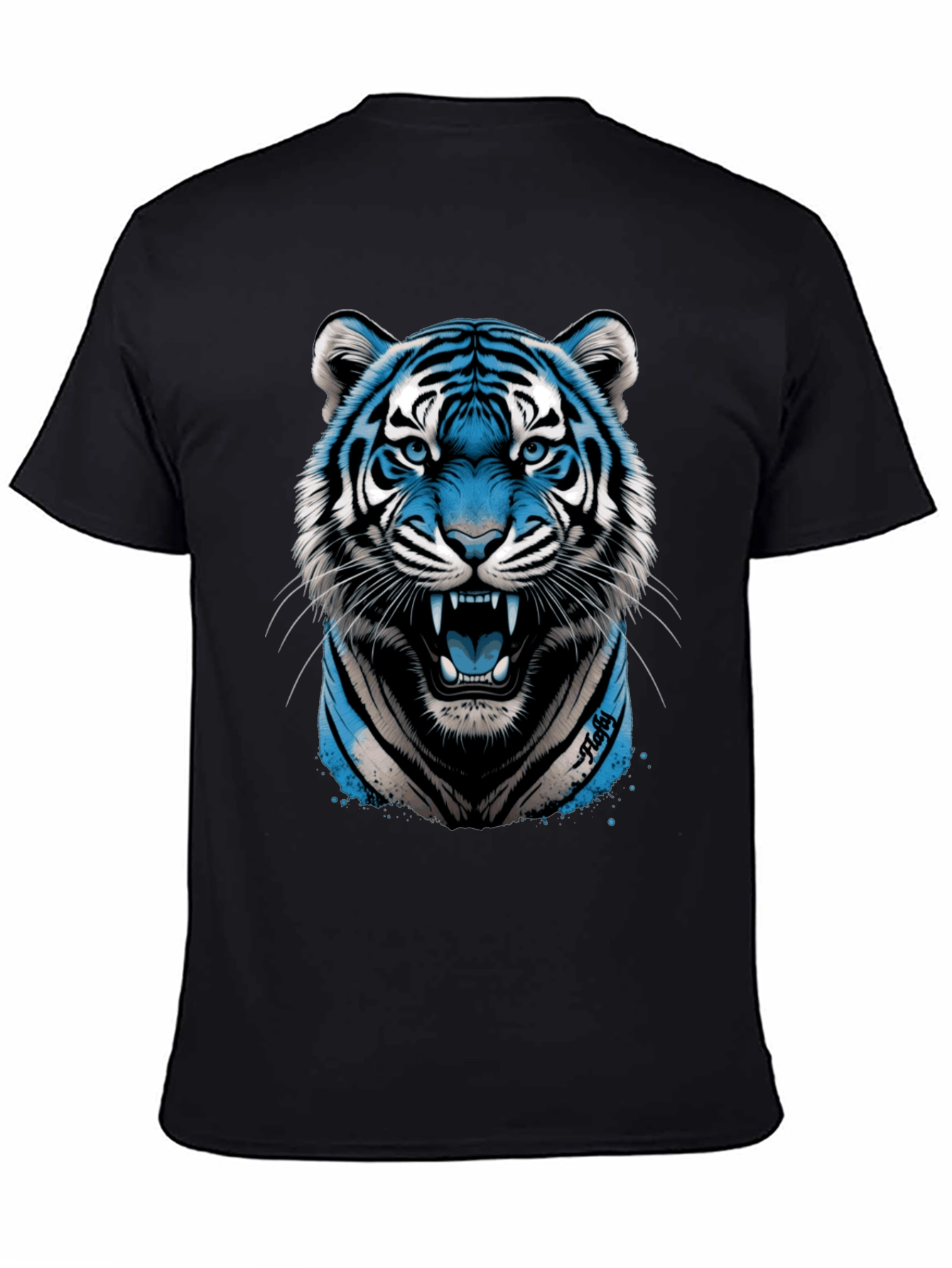 Blue Tiger Graphic Print Black T-Shirt