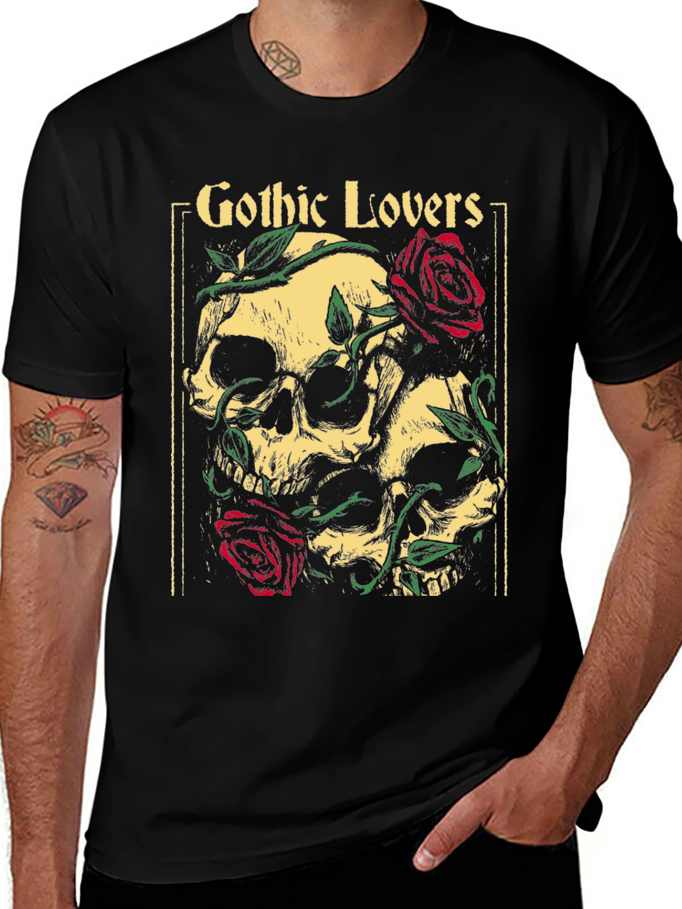 Gothic Lovers Skull & Roses Graphic T-Shirt