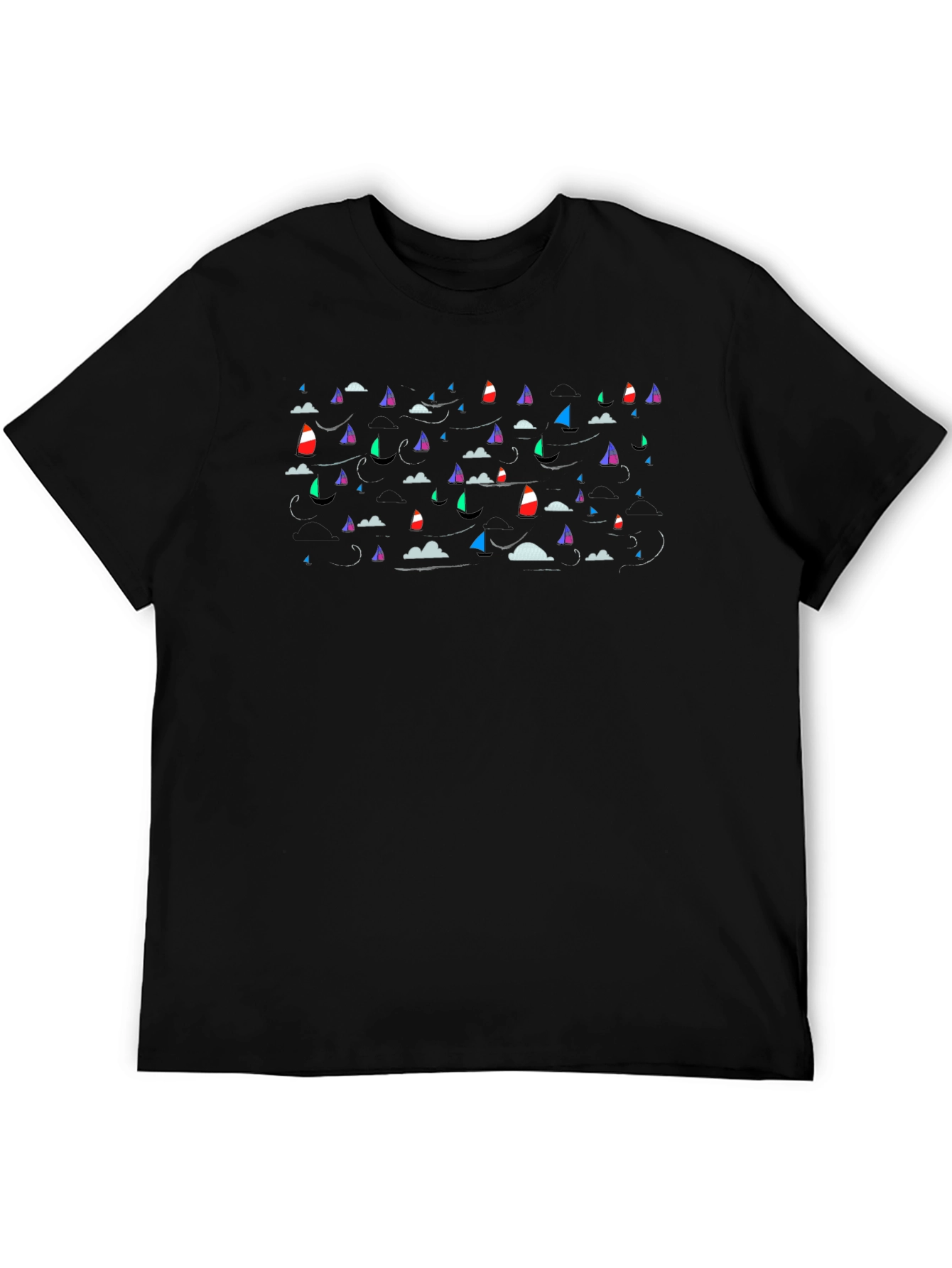 Sailboat Pattern Black T-Shirt