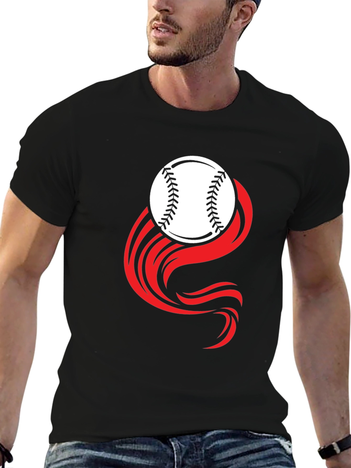 Baseball Graphic Tee - Black Cotton Blend