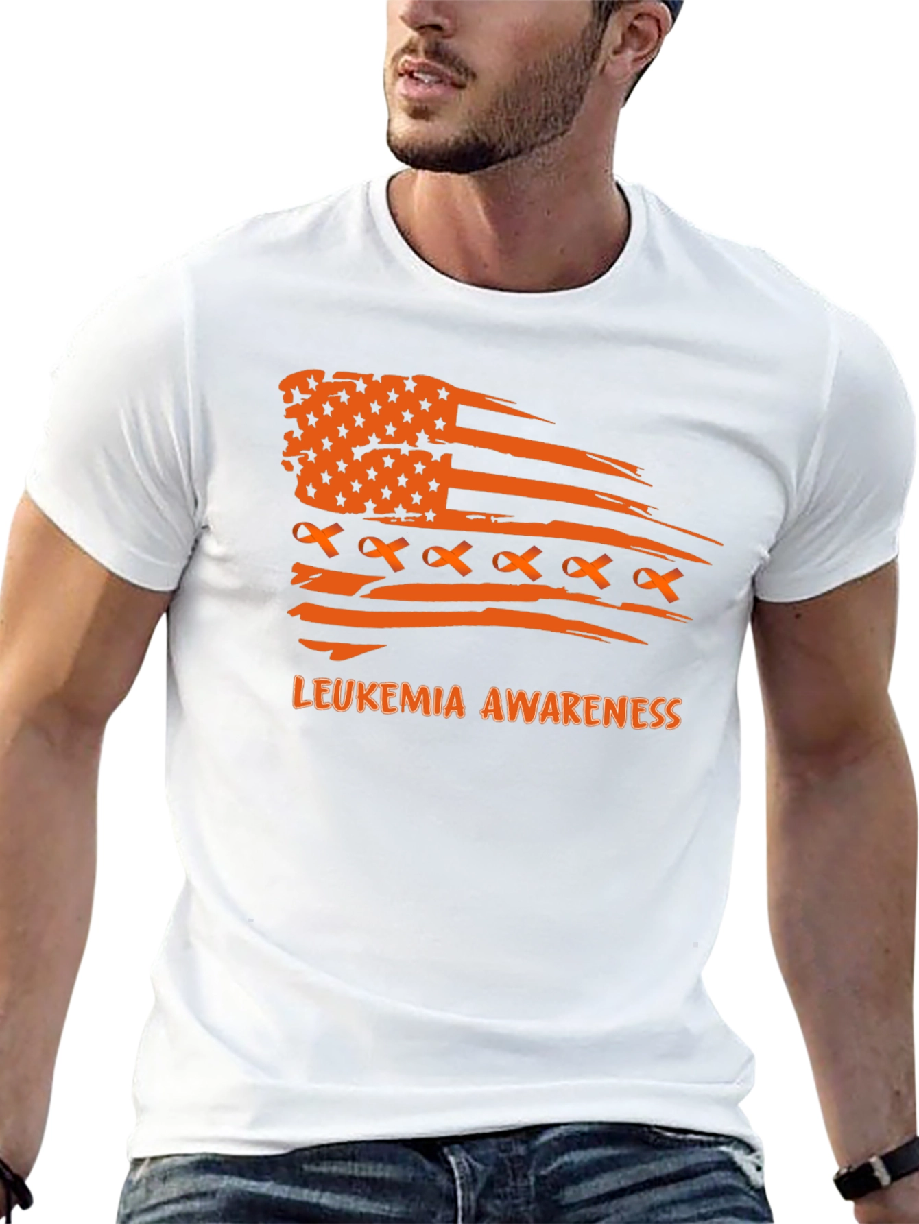 Leukemia Awareness T-Shirt Ribbon American Flag