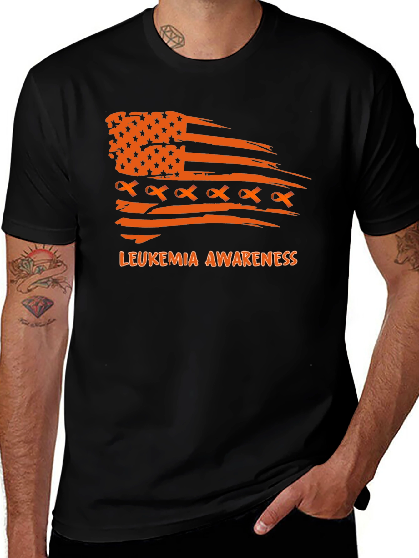 Leukemia Awareness T-Shirt Ribbon American Flag