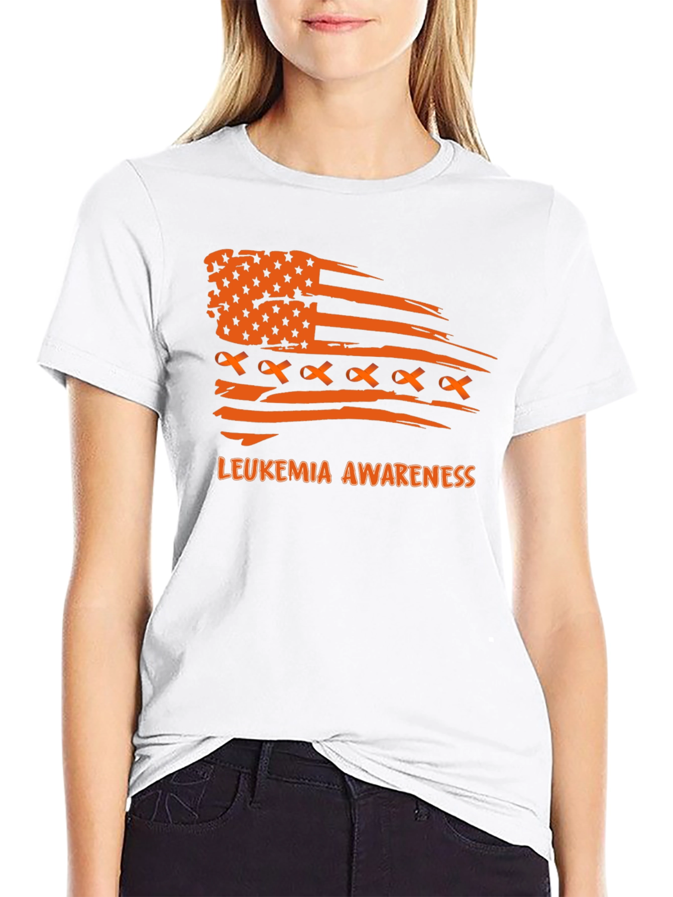 Leukemia Awareness T-Shirt Ribbon American Flag