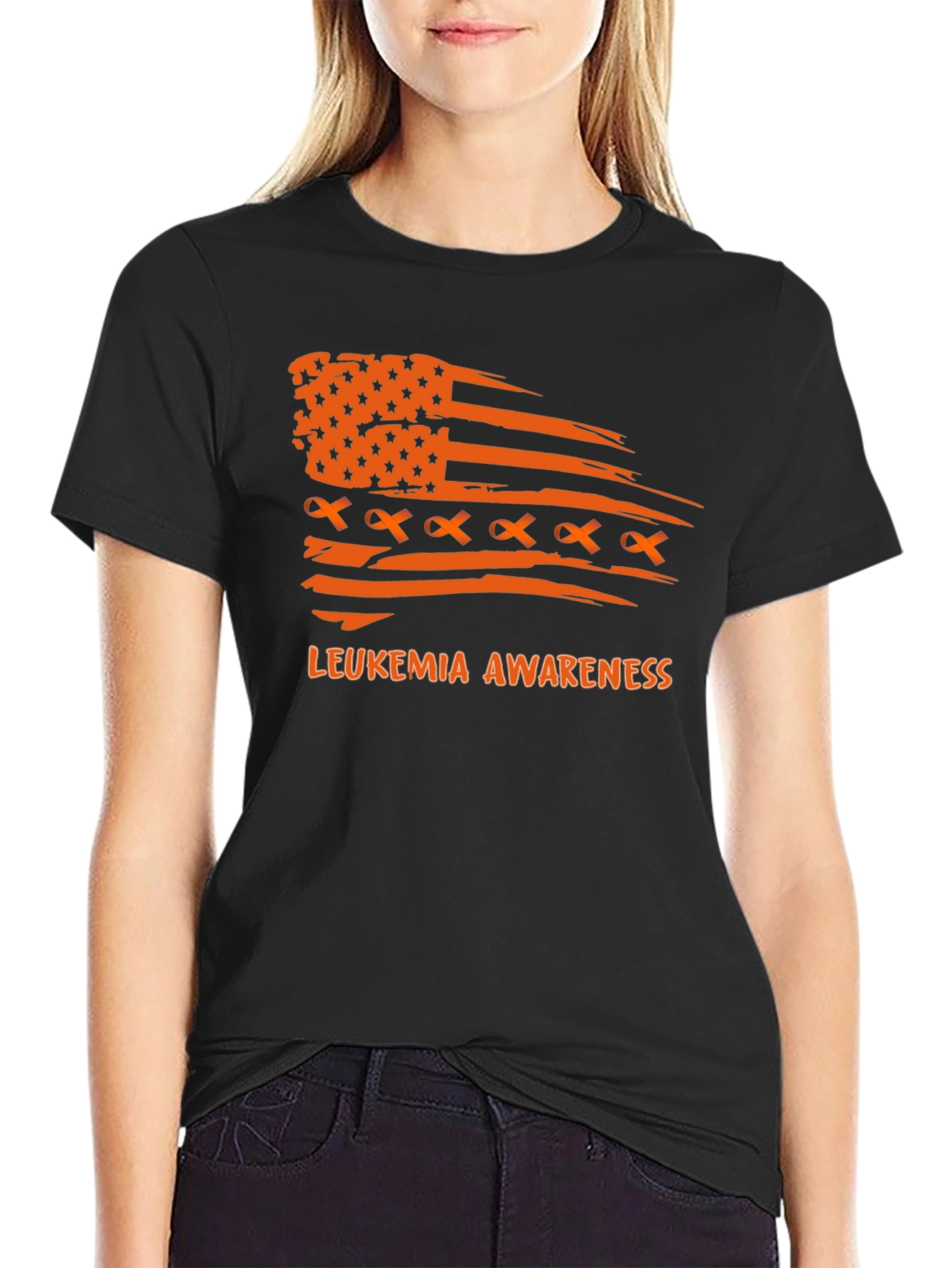 Leukemia Awareness T-Shirt Ribbon American Flag