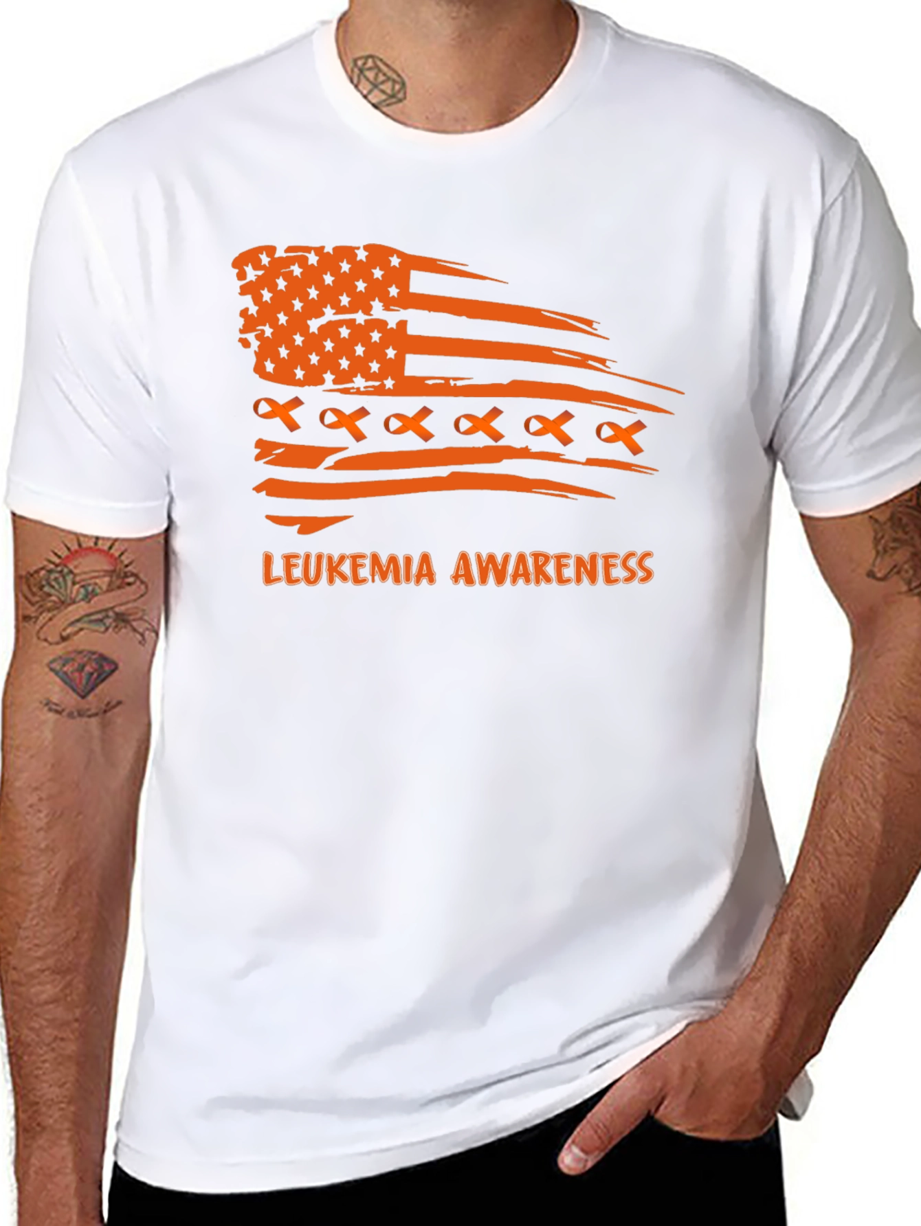 Leukemia Awareness T-Shirt Ribbon American Flag