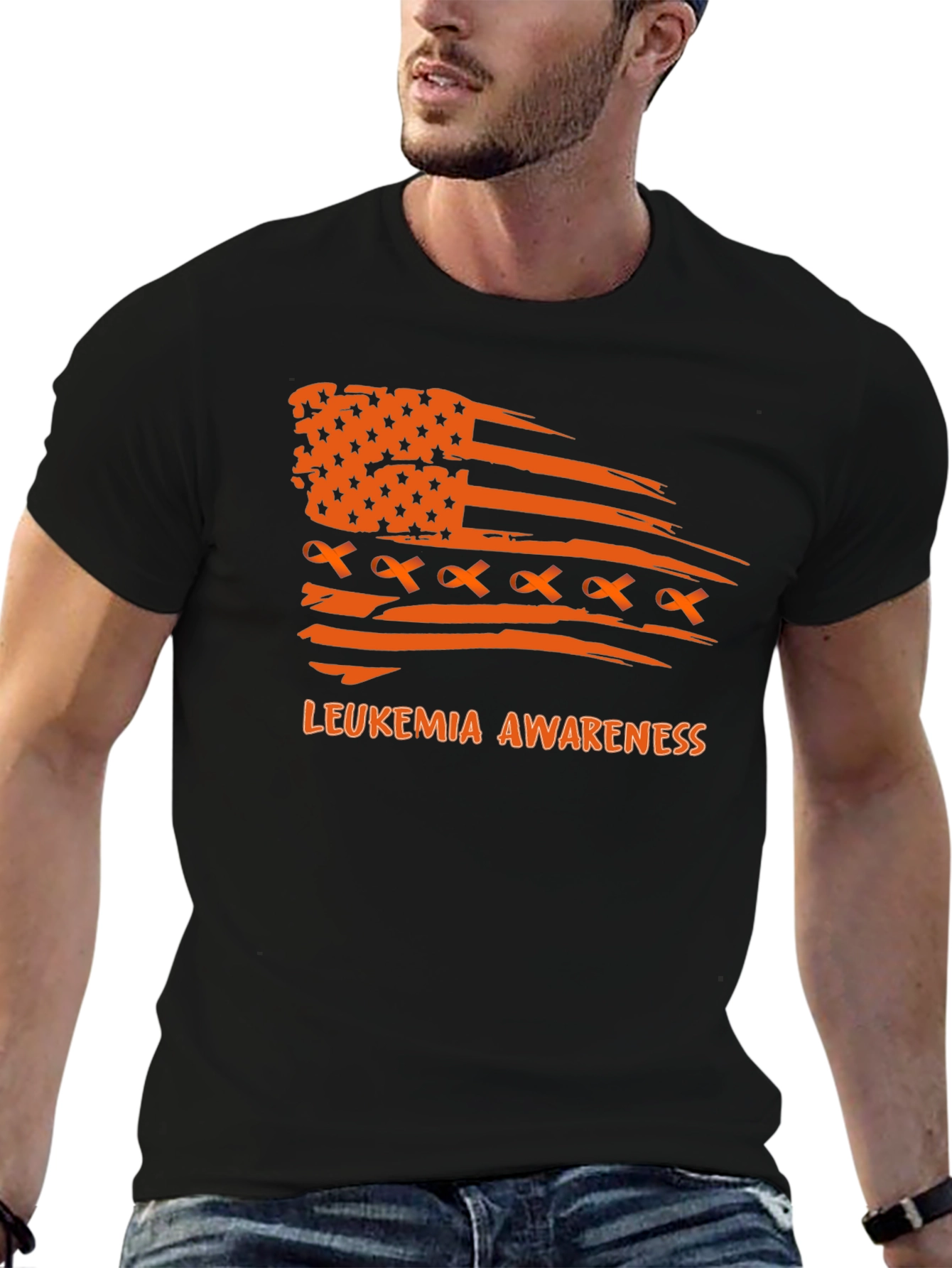 Leukemia Awareness T-Shirt Ribbon American Flag