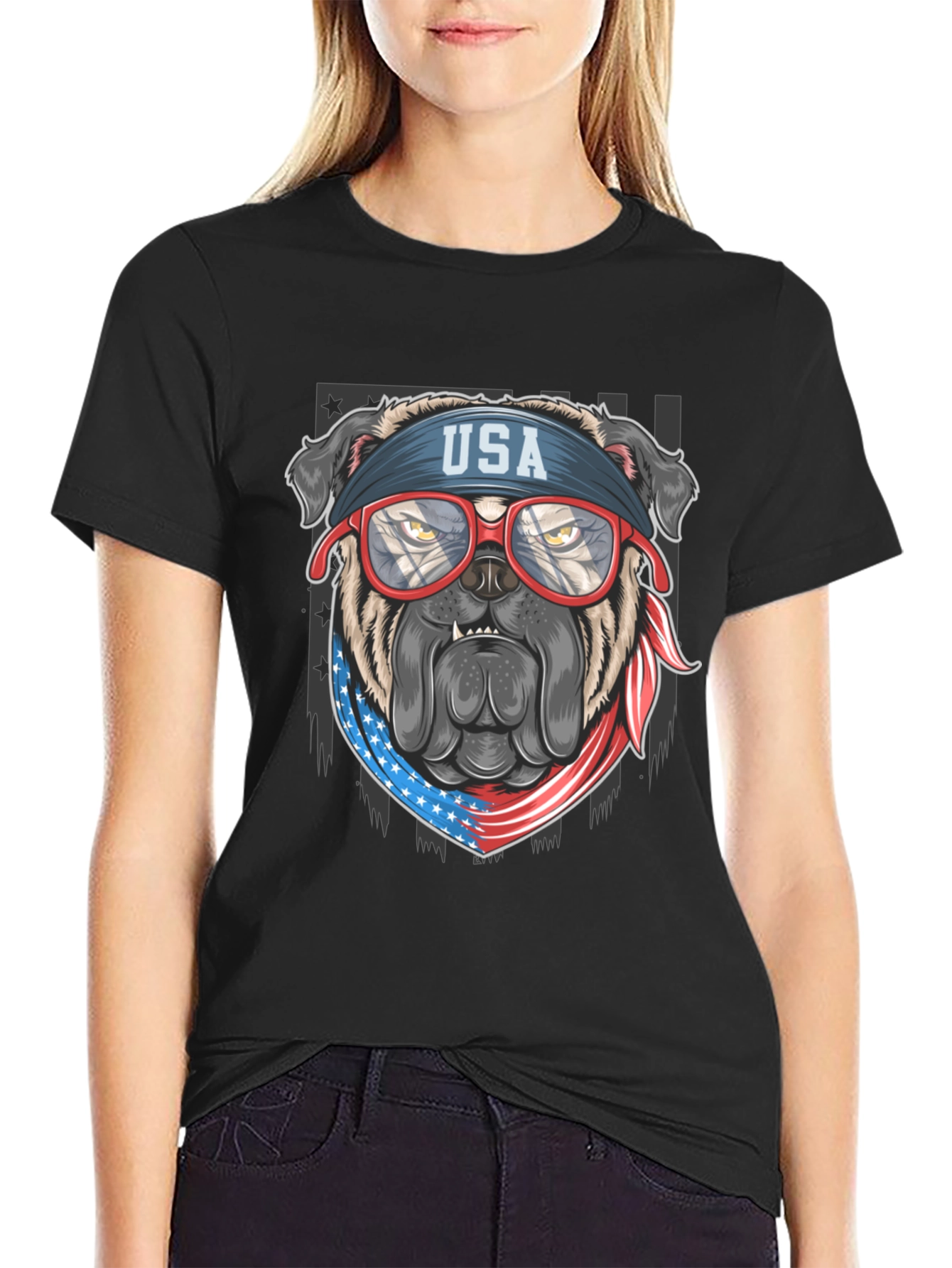 Patriotic Bulldog USA Flag T-Shirt