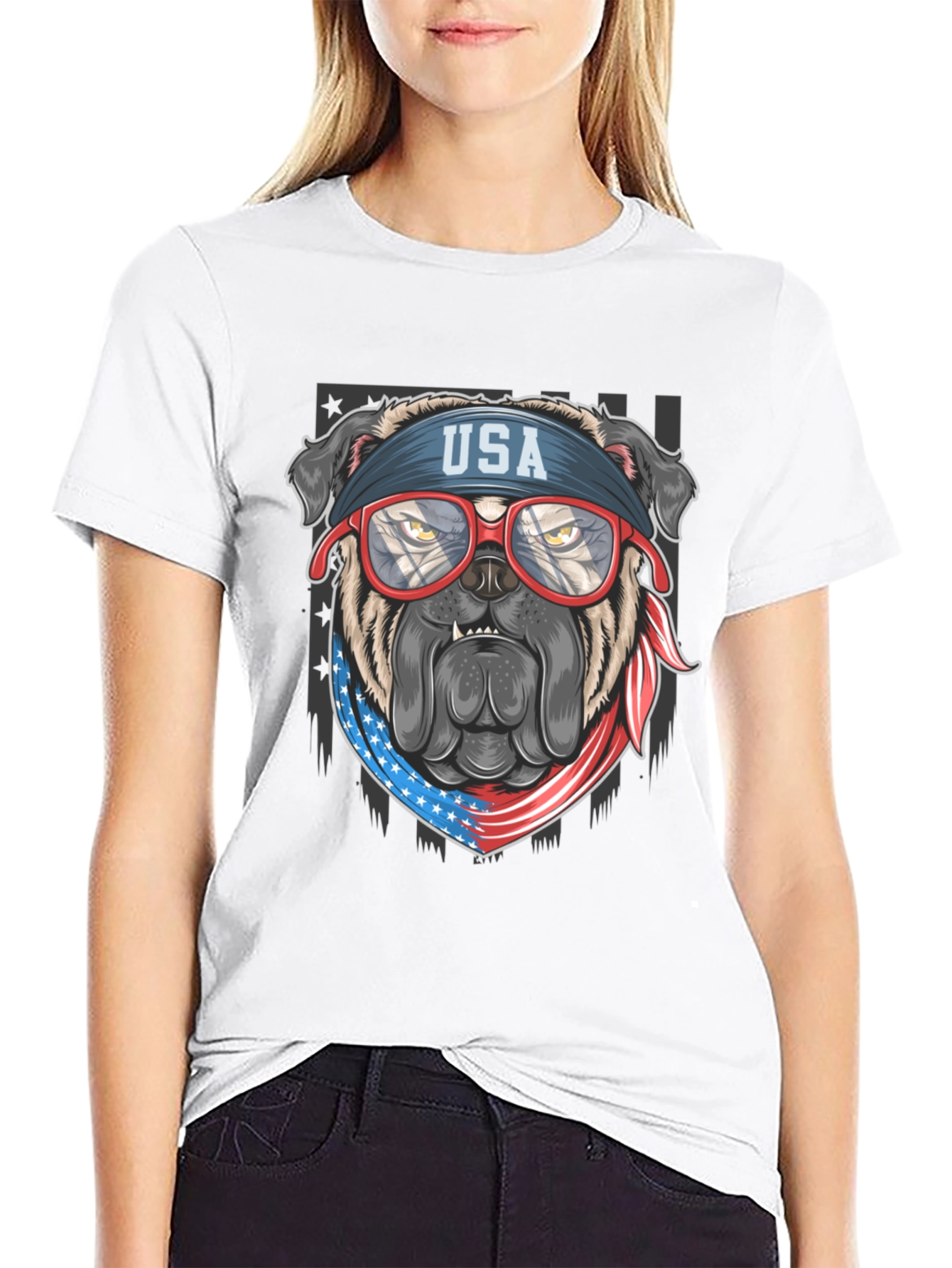 Patriotic Bulldog USA Flag T-Shirt