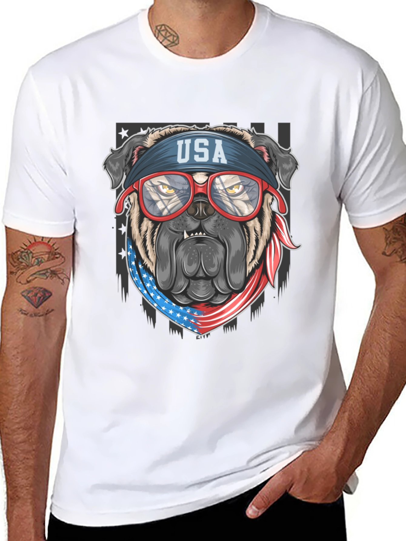 Patriotic Bulldog USA Flag T-Shirt