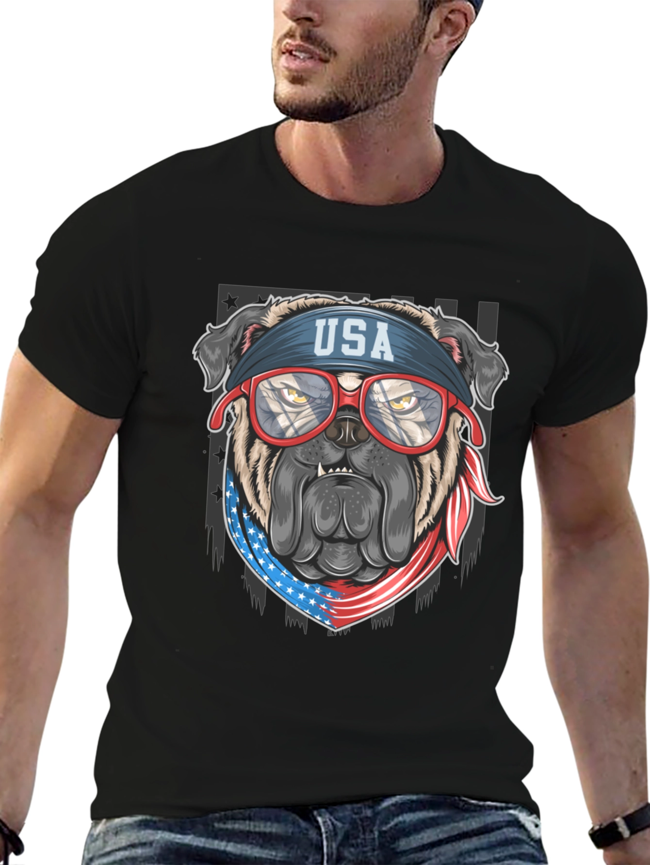 Patriotic Bulldog USA Flag T-Shirt
