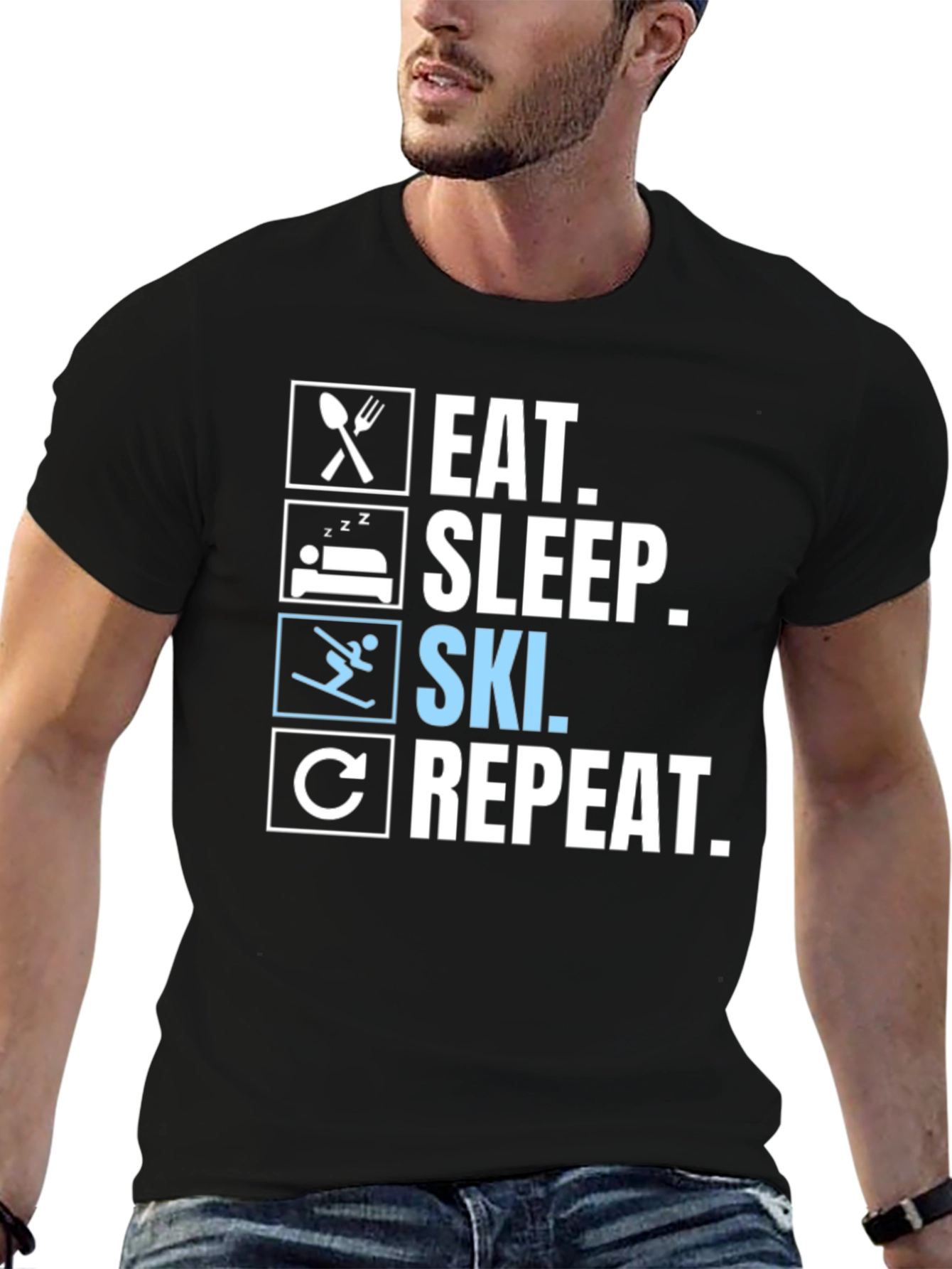 Eat Sleep Ski Repeat Black T-Shirt