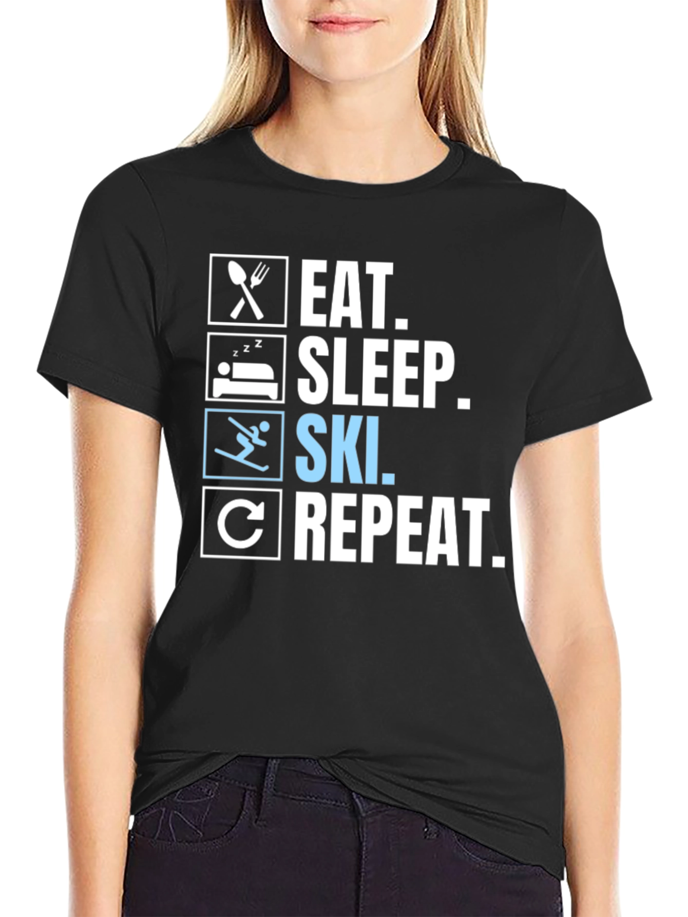 Eat Sleep Ski Repeat Black T-Shirt