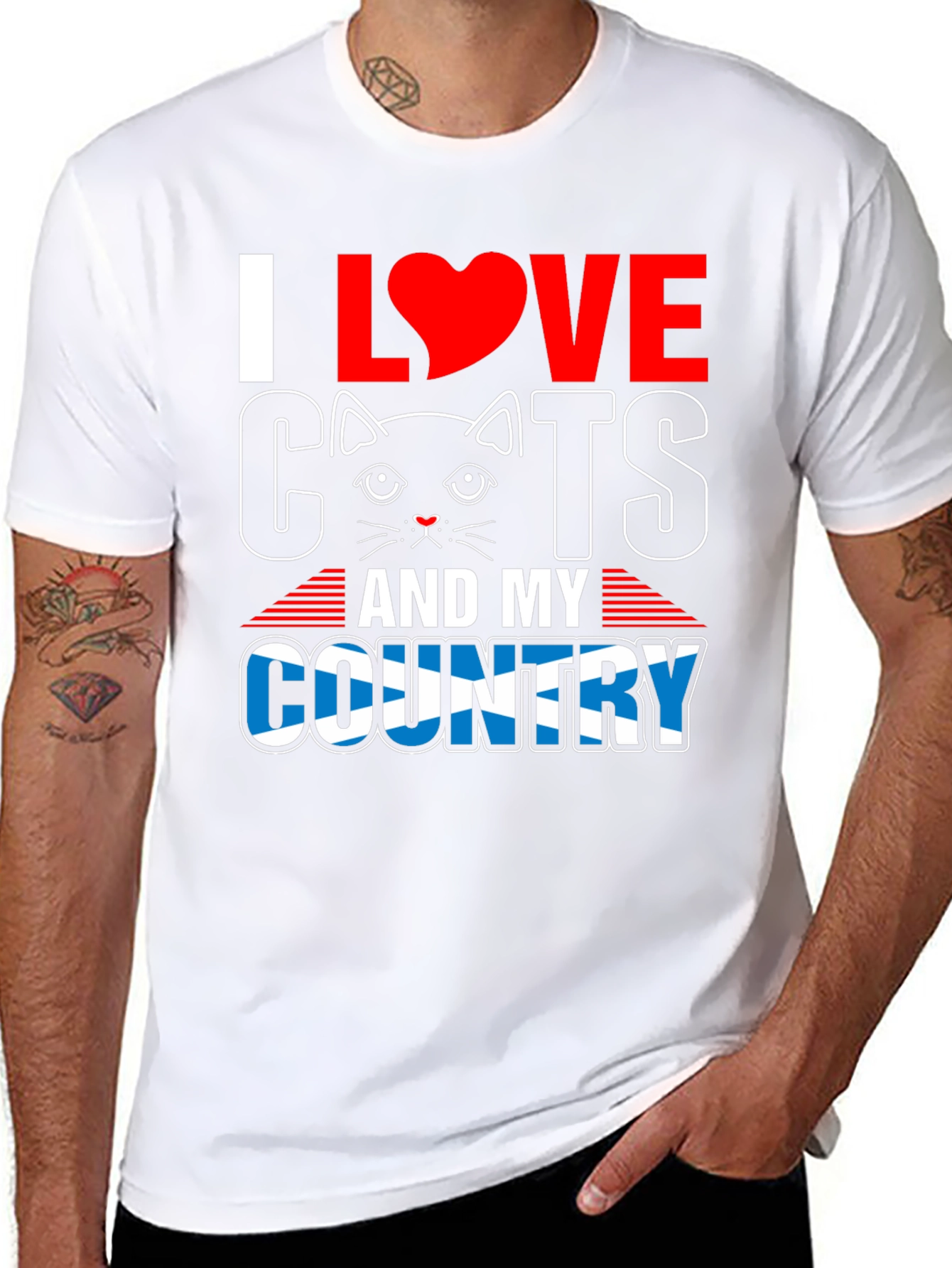 I Love Cats & My Country T-Shirt - Black