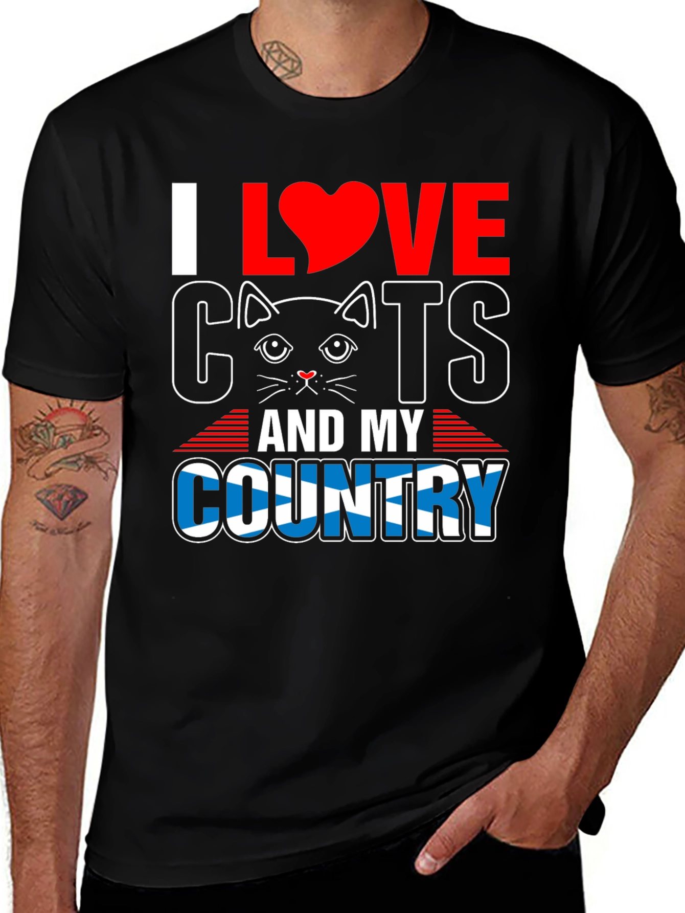 I Love Cats & My Country T-Shirt - Black