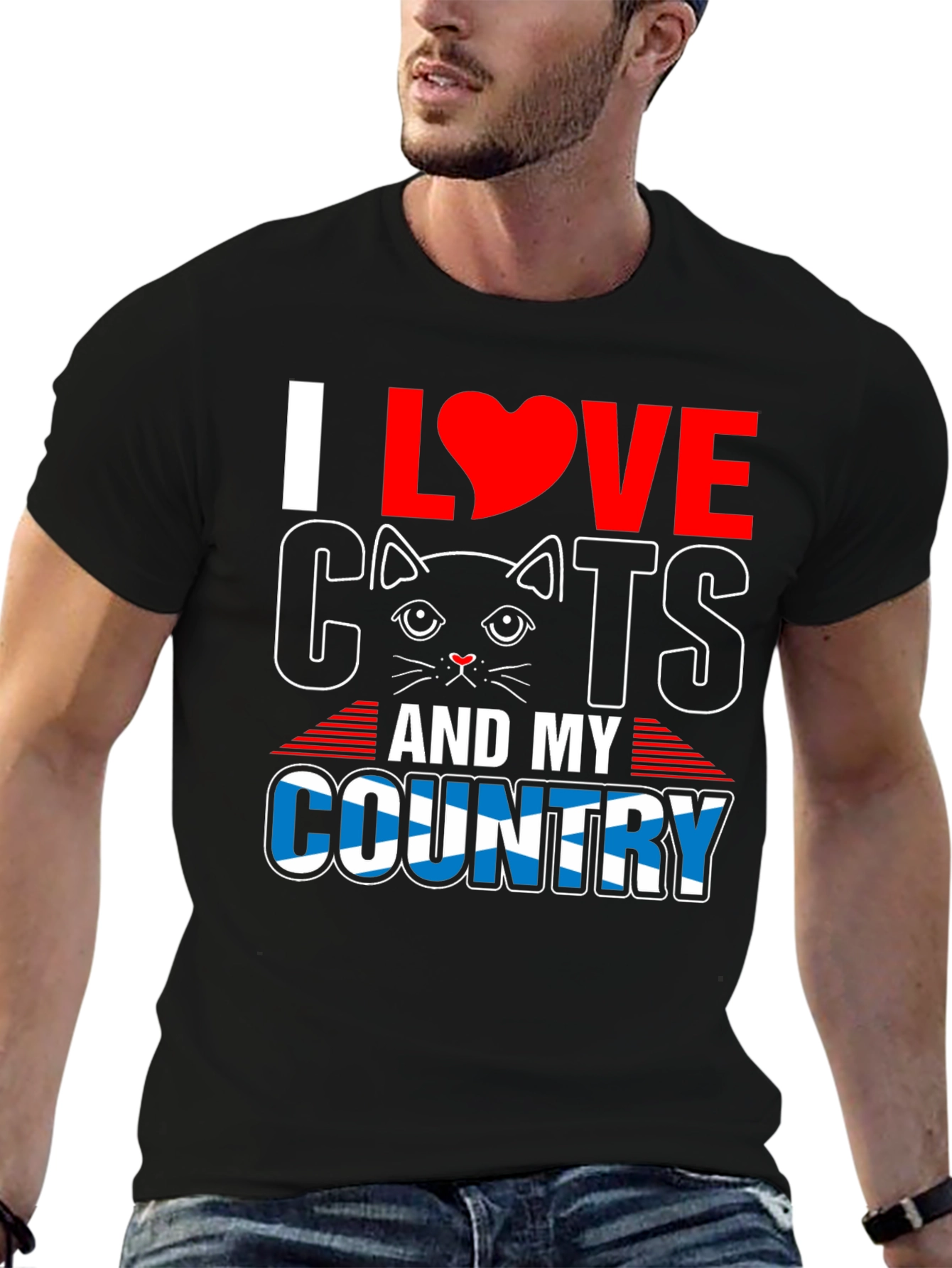 I Love Cats & My Country T-Shirt - Black