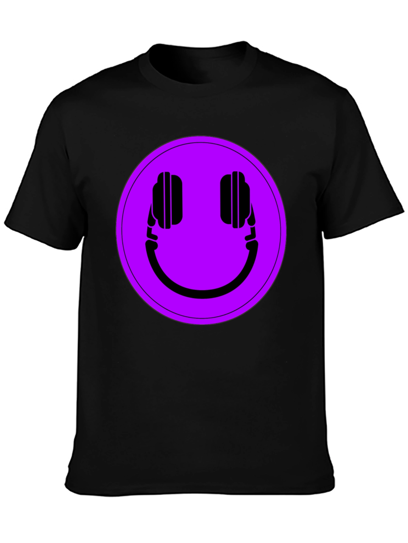 Headphone Smiley T-Shirt - Black Casual Tee