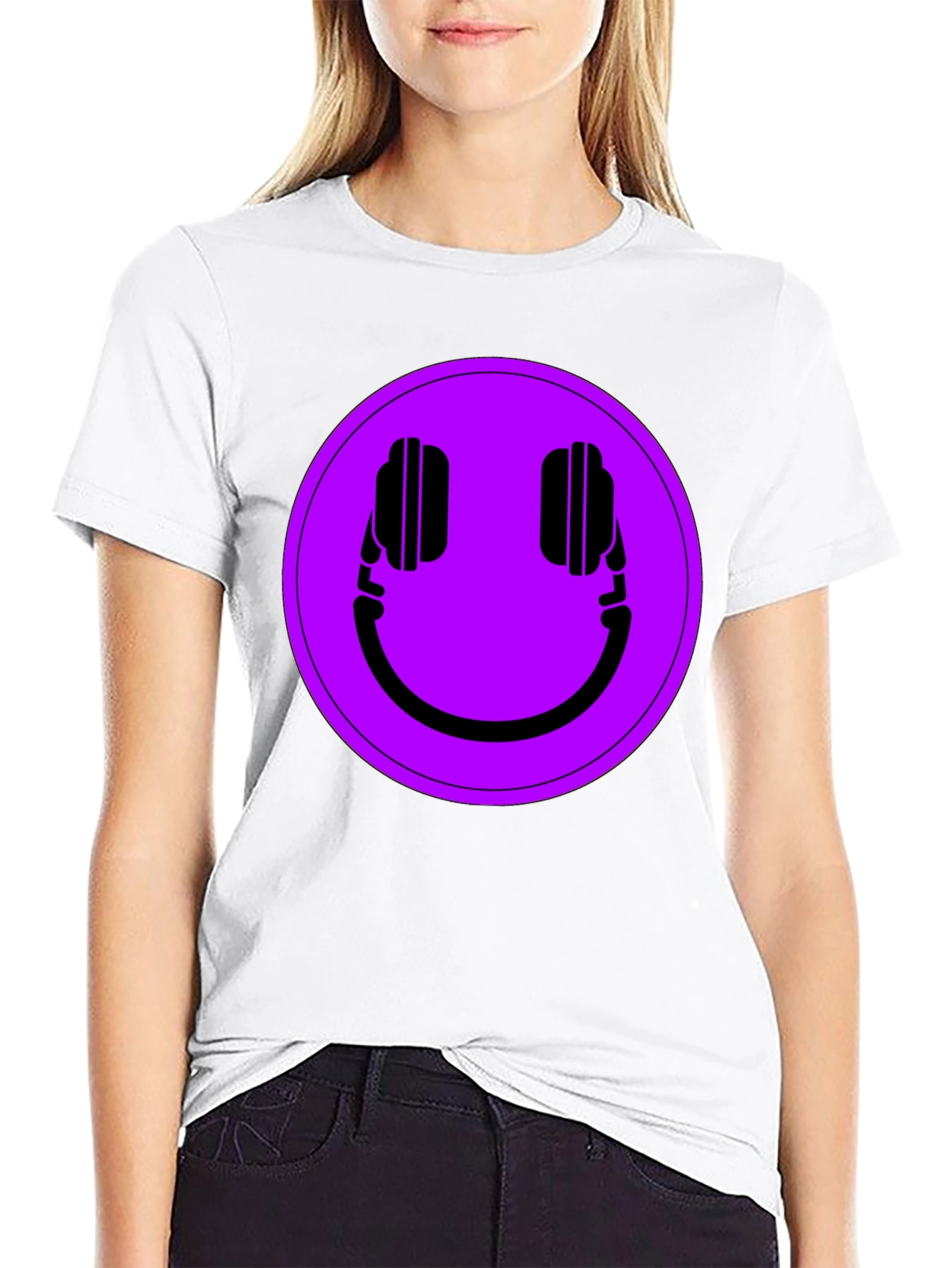 Headphone Smiley T-Shirt - Black Casual Tee