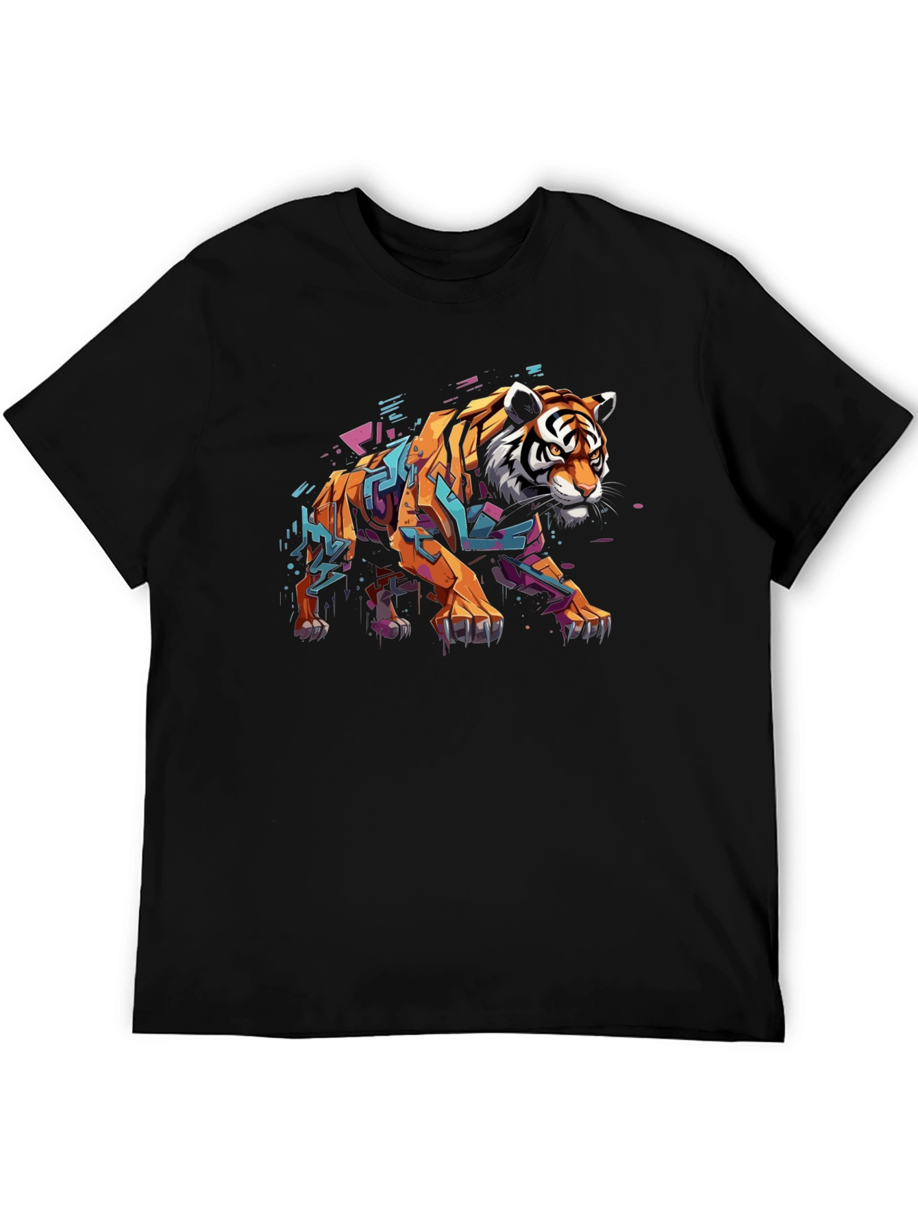 Stylish Tiger Graphic Print Black T-Shirt