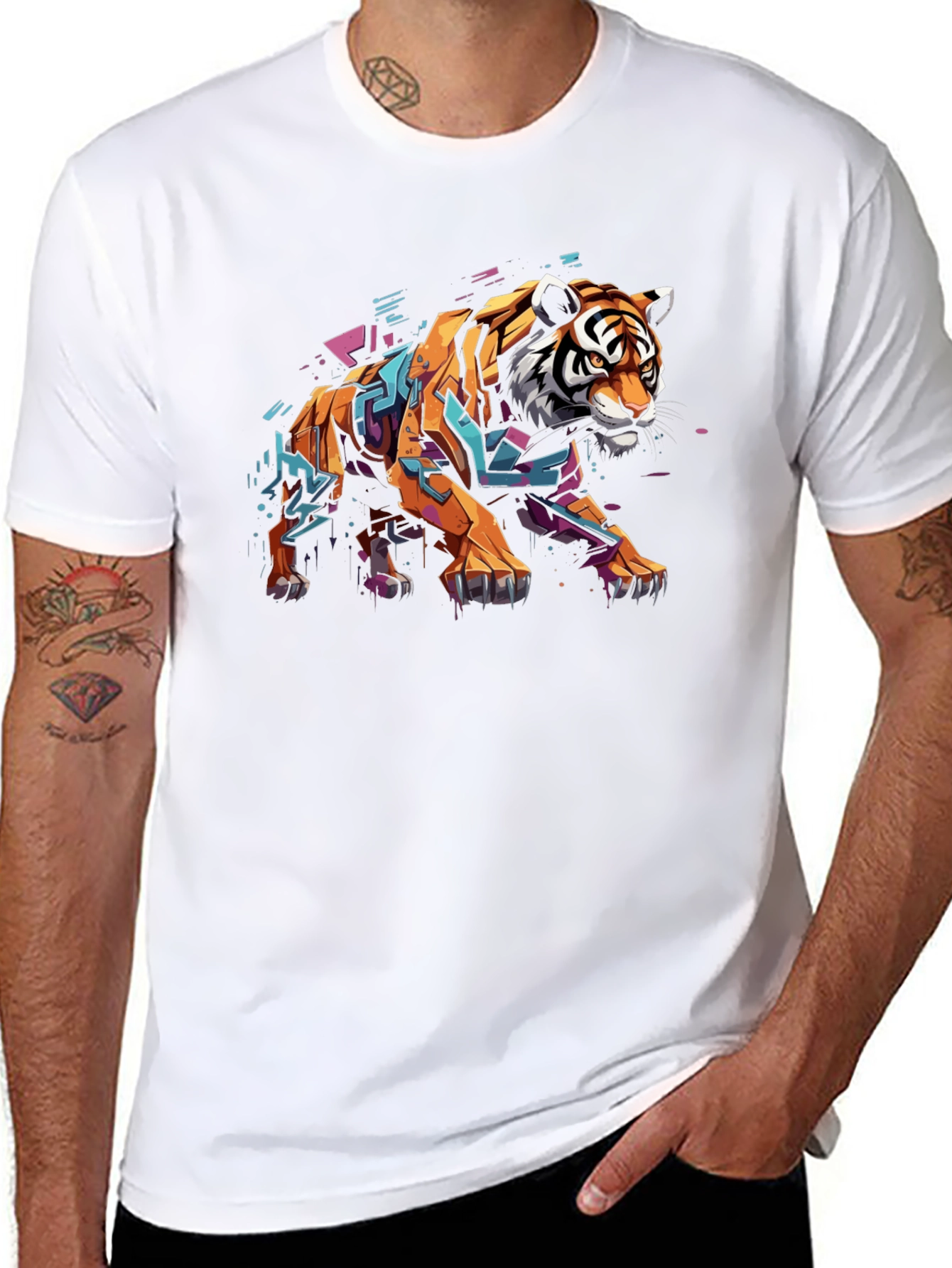 Stylish Tiger Graphic Print Black T-Shirt