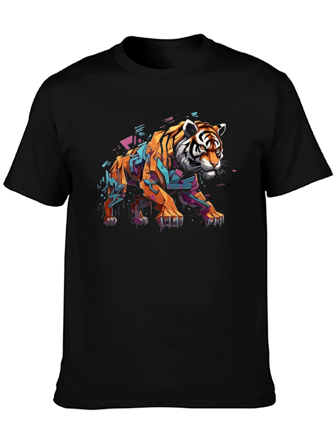 Stylish Tiger Graphic Print Black T-Shirt