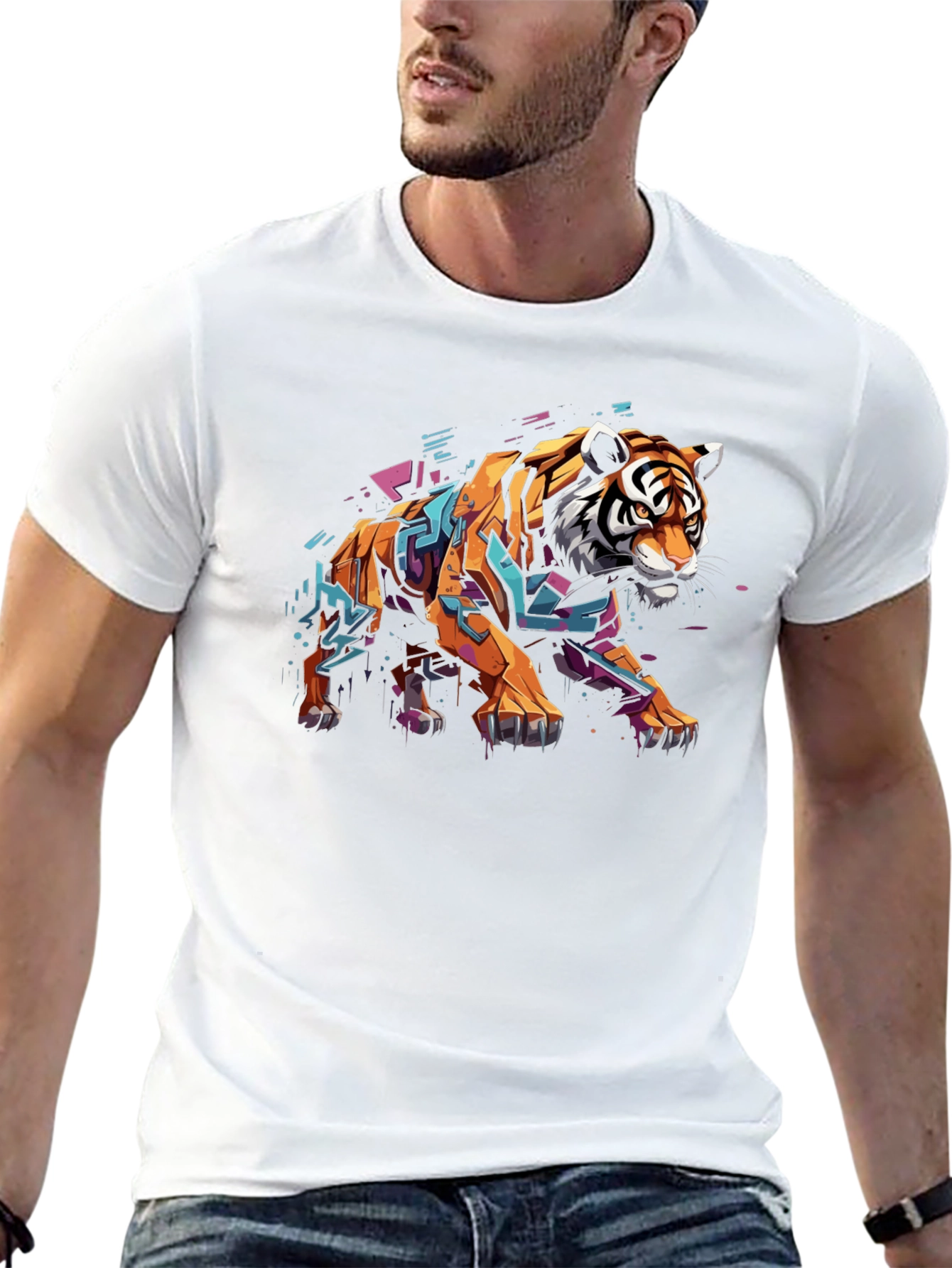 Stylish Tiger Graphic Print Black T-Shirt
