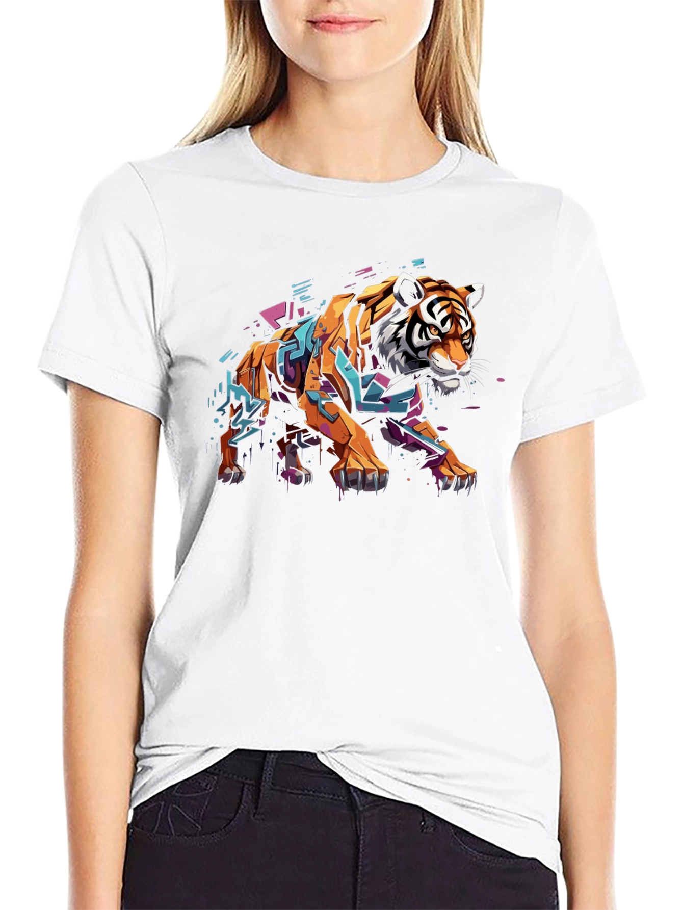 Stylish Tiger Graphic Print Black T-Shirt