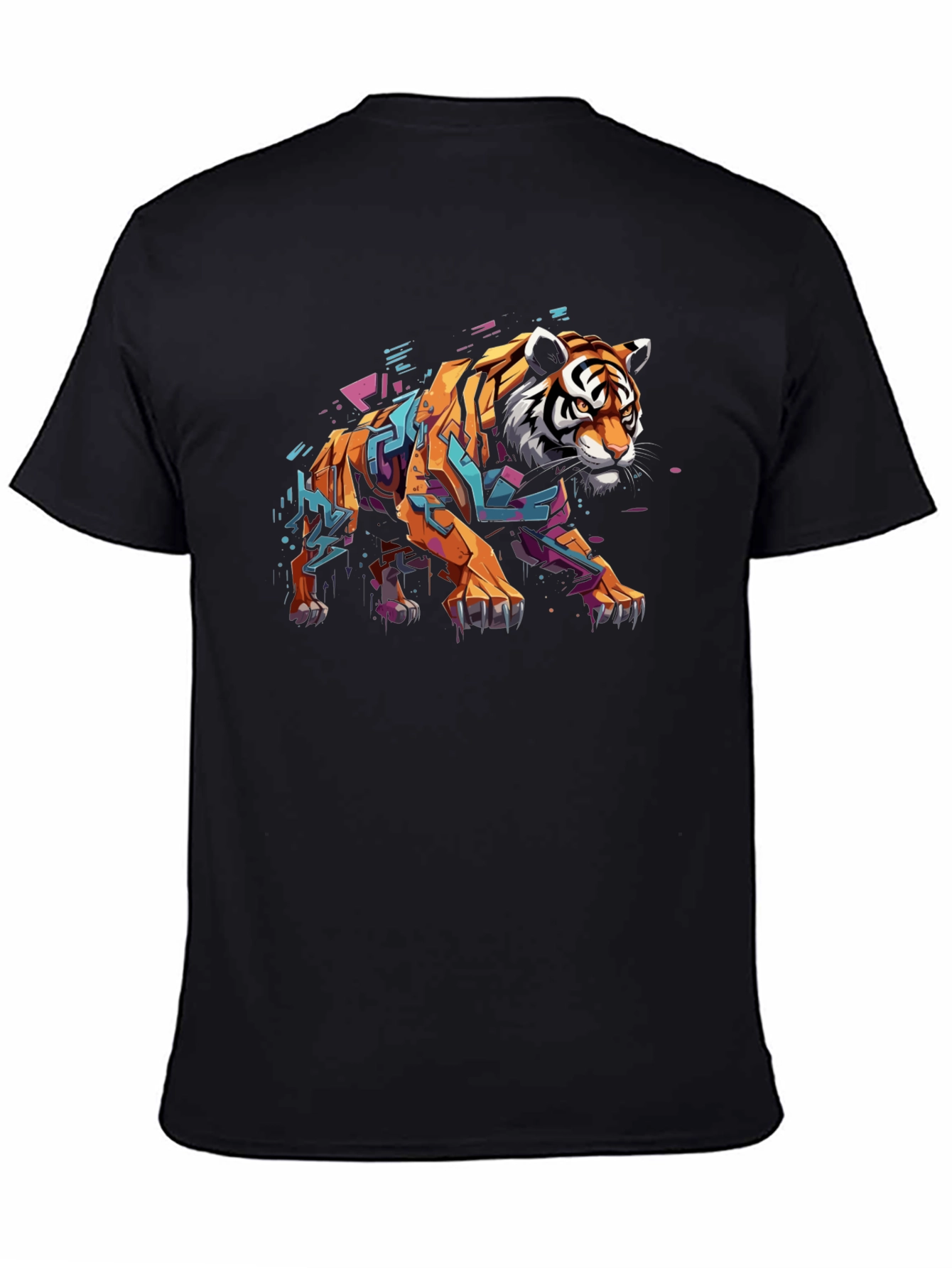 Stylish Tiger Graphic Print Black T-Shirt