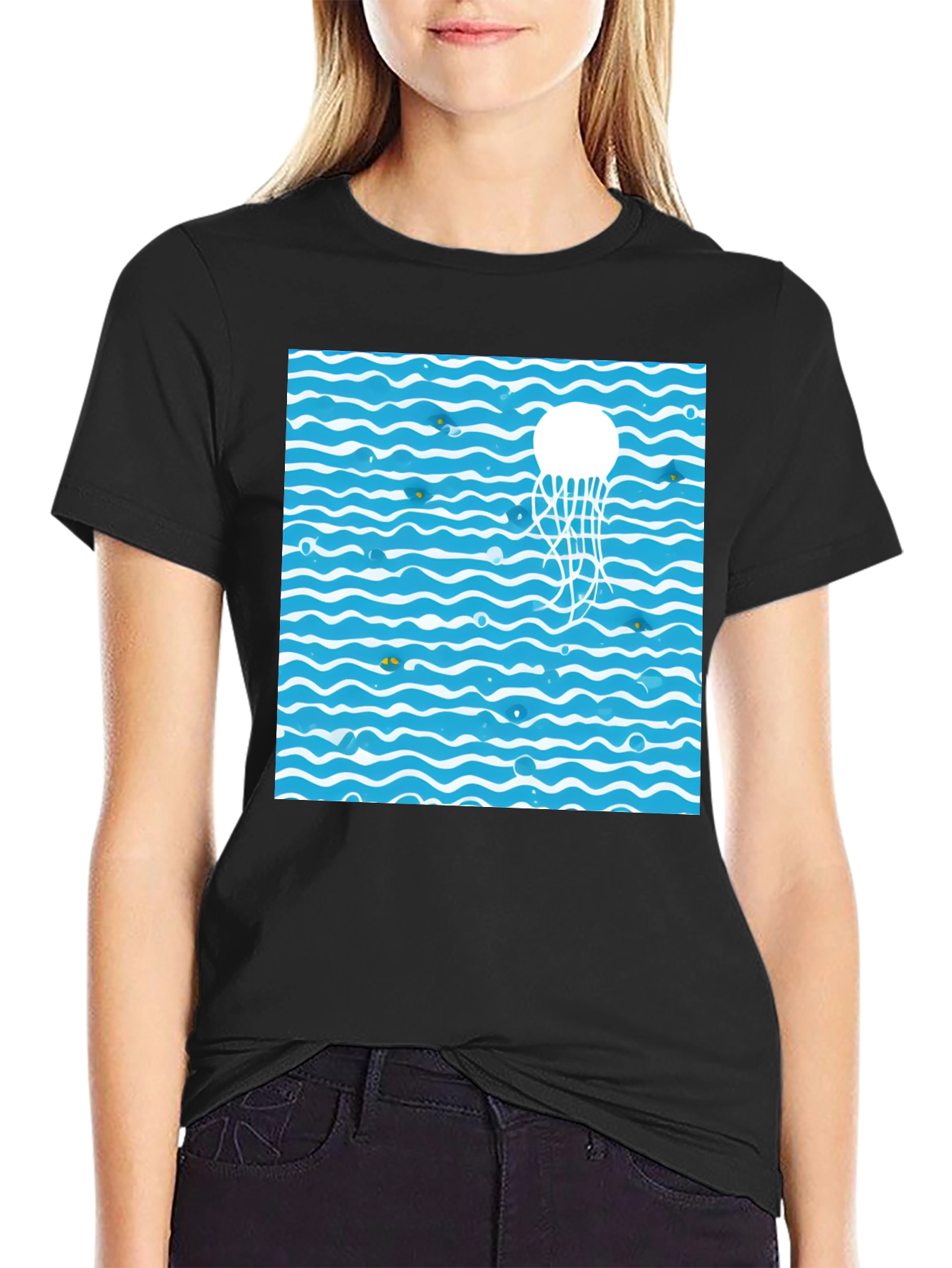 Jellyfish Waves Black T-Shirt