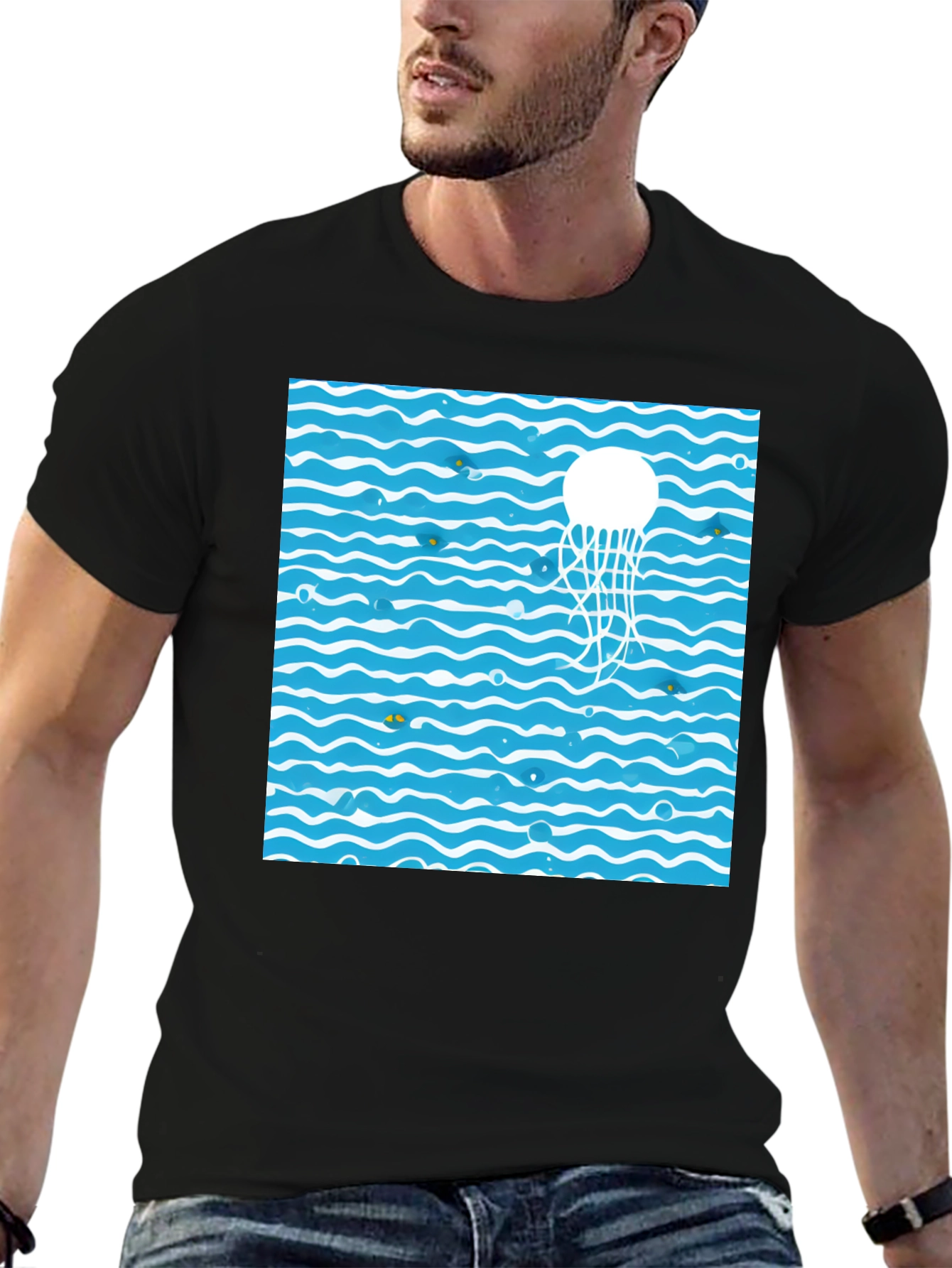 Jellyfish Waves Black T-Shirt