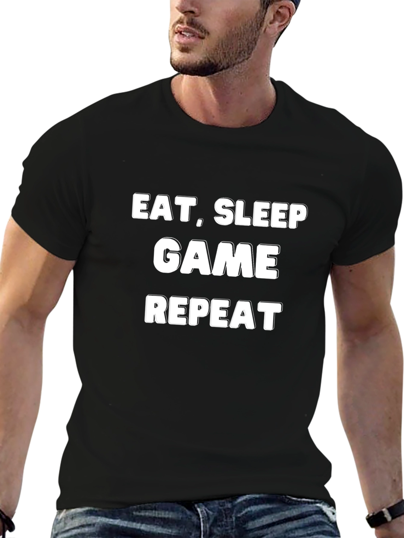 Eat Sleep Game Repeat Black T-Shirt
