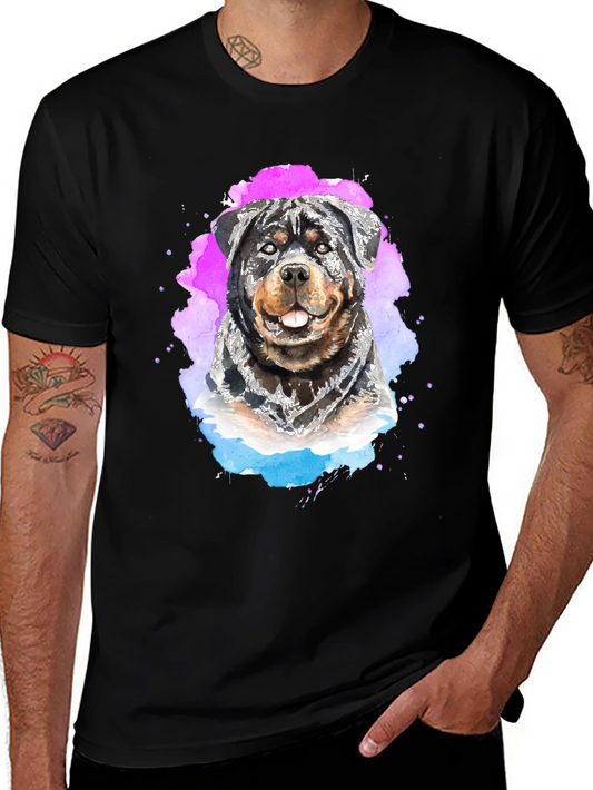 Rottweiler Dog Watercolor Mens Black T-Shirt